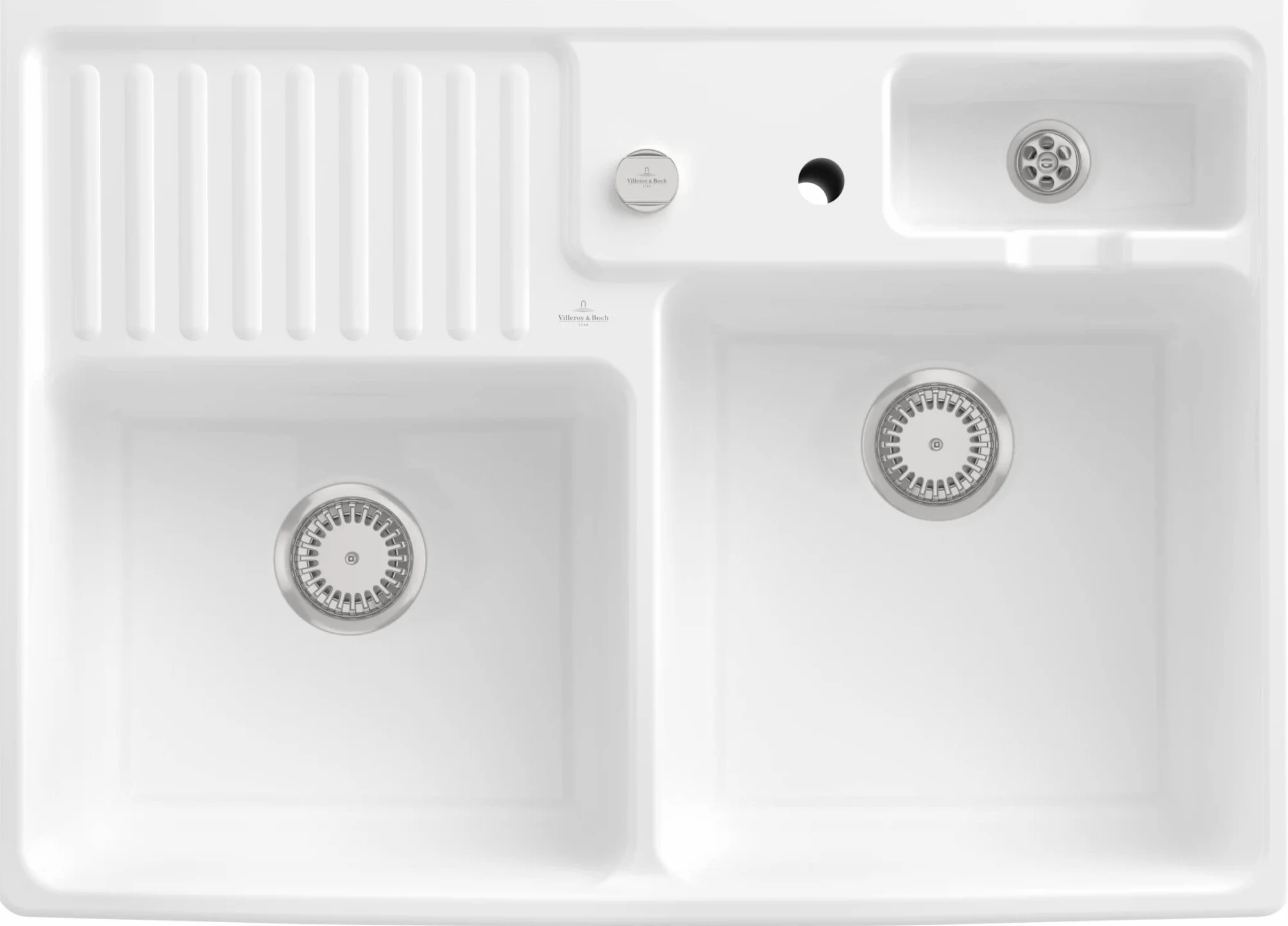 Villeroy & Boch Zlewozmywak podwójny 895 x 630 mm biały Alpin CeramicPlus z zestawem odpływowym mimośrodowym