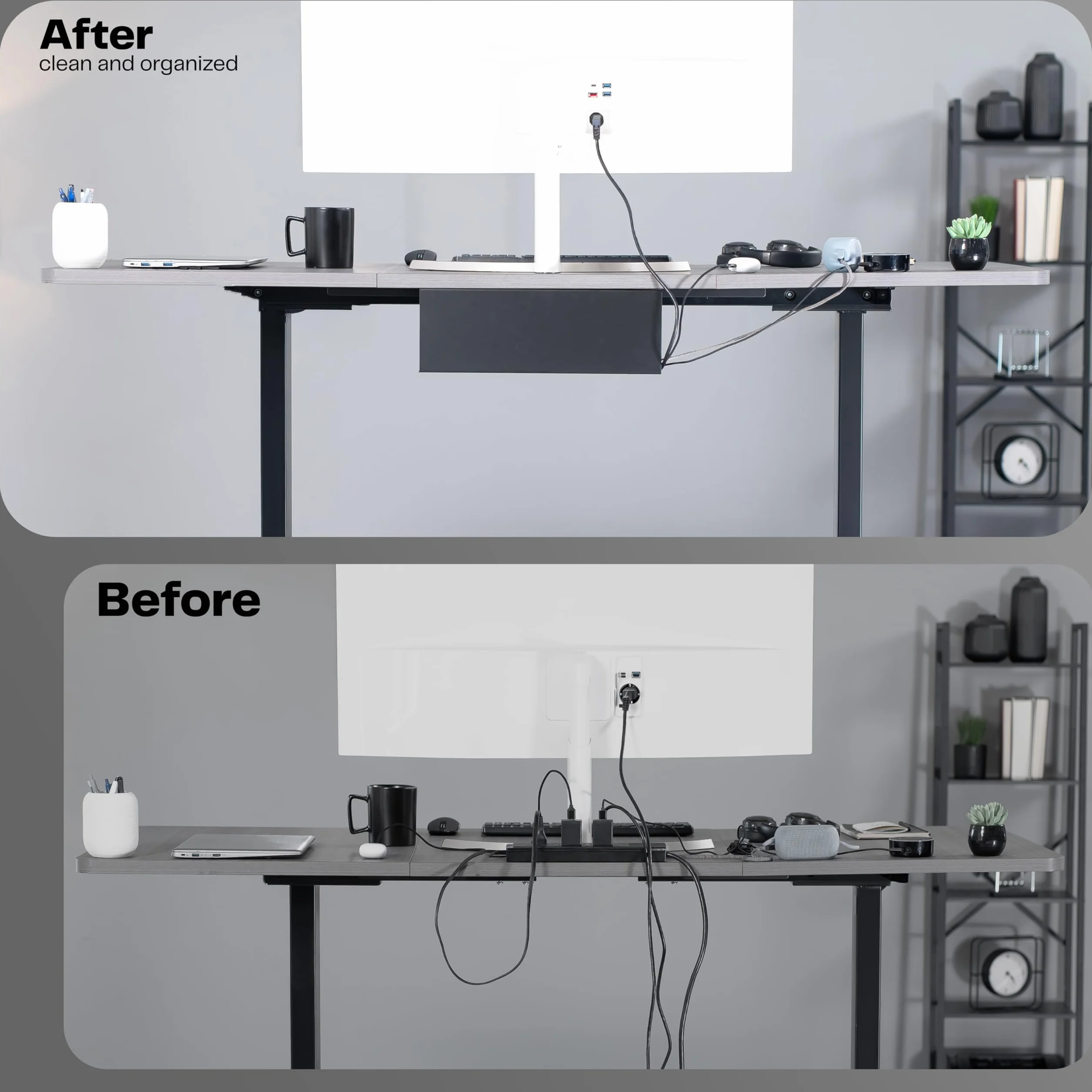 VIVO DESK-AC06-2C Tace do zarządzania kablami 42 cm, czarne, 2 szt