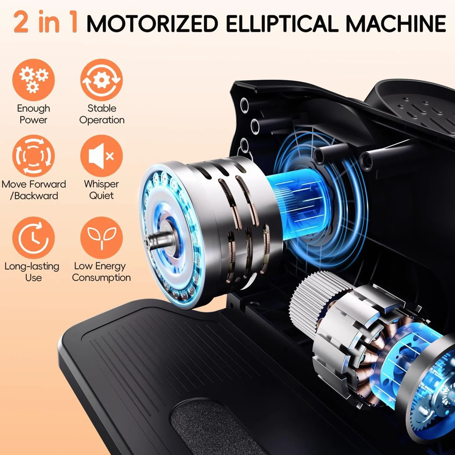 Morelax Mini eliptyczny elektryczny fitness do domu elektryczny niskiego biurka, zmotoryzowany eliptyczny, cichy i przenośny, pilot zdalnego sterowania, ekran, podkładka antypoślizgowa, 12