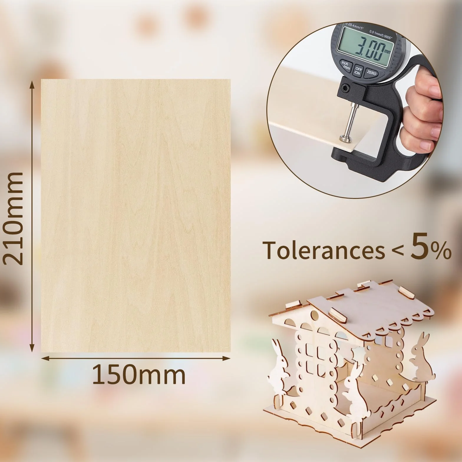 WISYOK Płyta Sklejka 3mm 210x150x3mm do obróbki drewna, laserowa