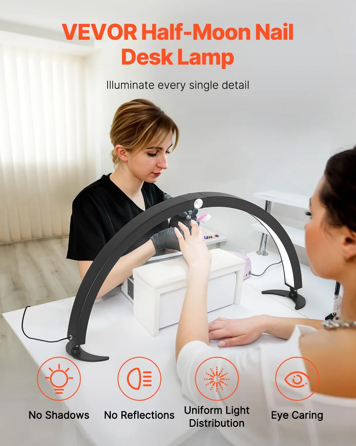 VEVOR Biurkowe światło półksiężyca do paznokci 40 W 735 mm z regulacją jasności LED