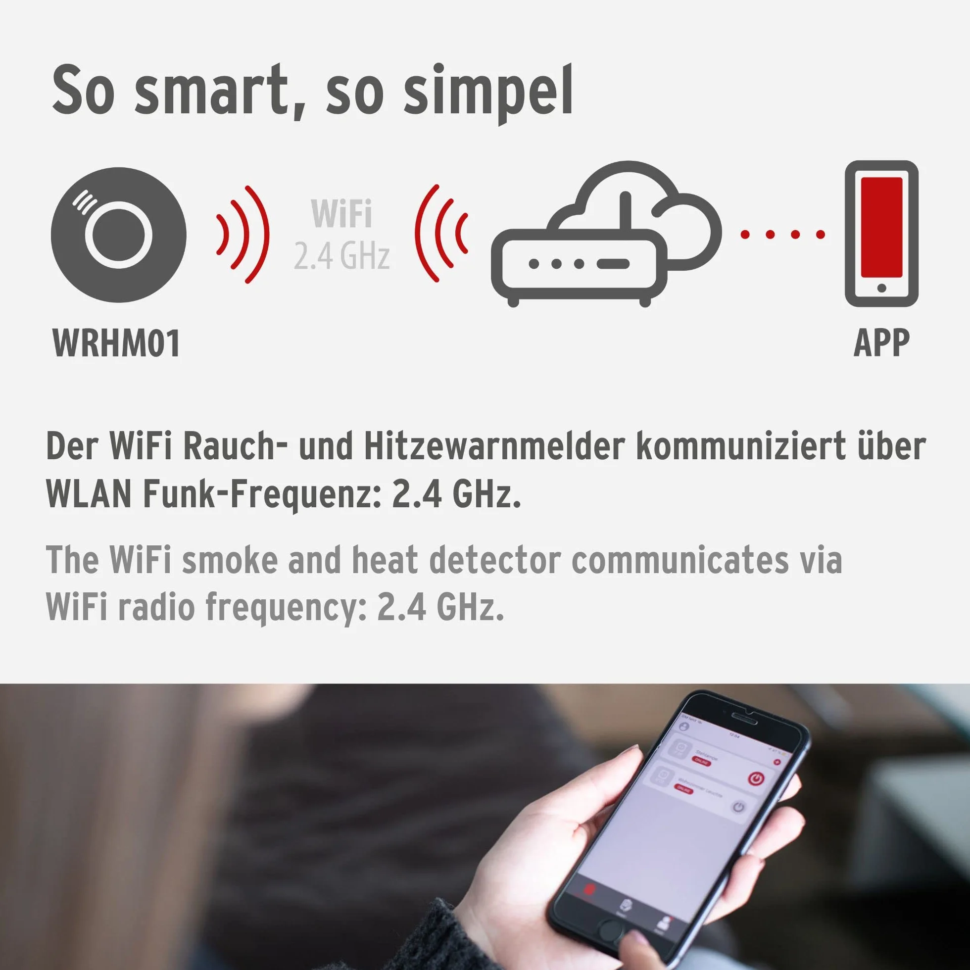 Brennenstuhl Connect WiFi czujnik dymu i ciepła WRHM01 z powiadomieniem aplikacji, 2x baterie, EN 14604