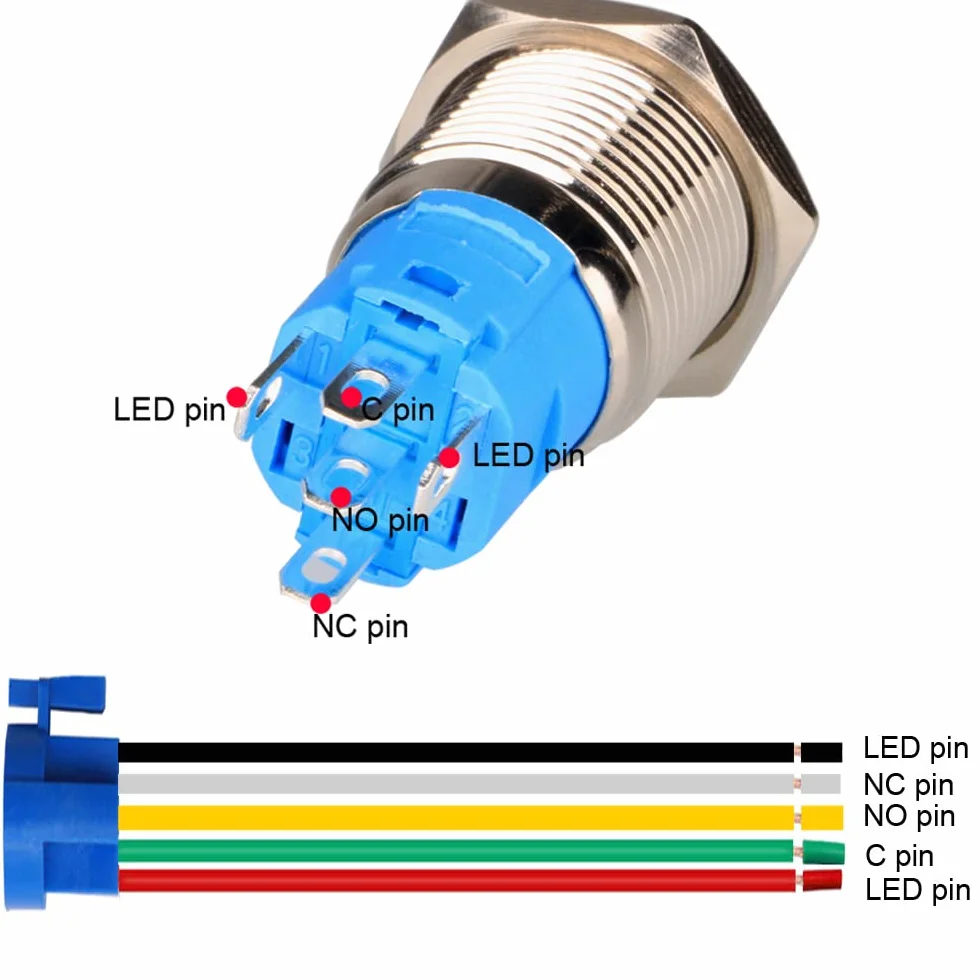 Gebildet Chwilowy Przycisk 0,63 Cala/16 mm Stali Nierdzewnej 12 V-24 V 5A LED 1NO1NC SPDT Wodoodporny