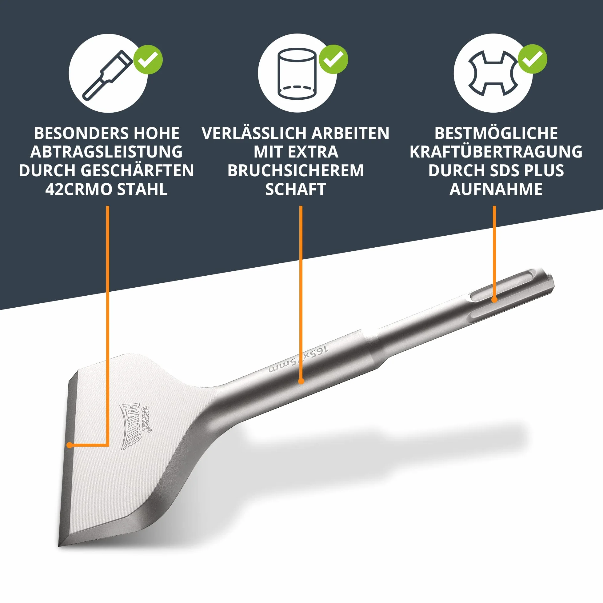 BAURIX Dłuto SDS Plus 165 x 75 mm Stal 42CrMo FRAKTOR