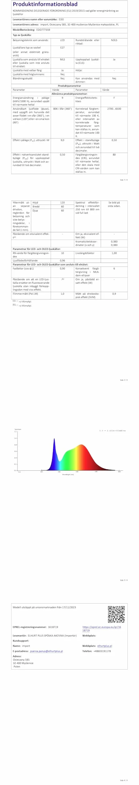 EDO RUVA Żarówka Smart RGB CCT E27 Inteligentna LED WiFi 9W Ściemnialna TUYA 2700-6500K 806 Lumen Smart Home Alexa 1 sztuka