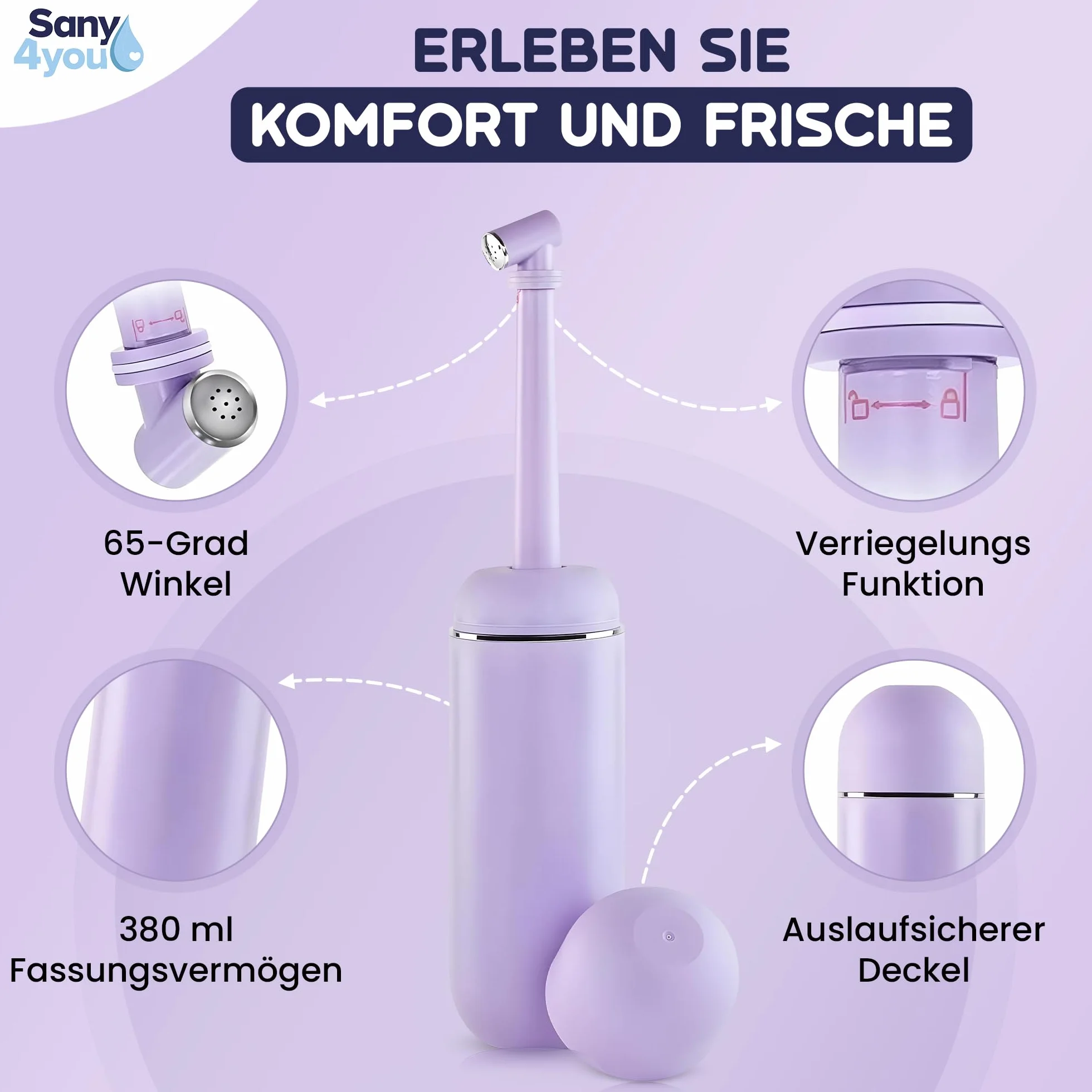 Przenośny bidet podróżny 380 ml z torbą podróżną fioletowy