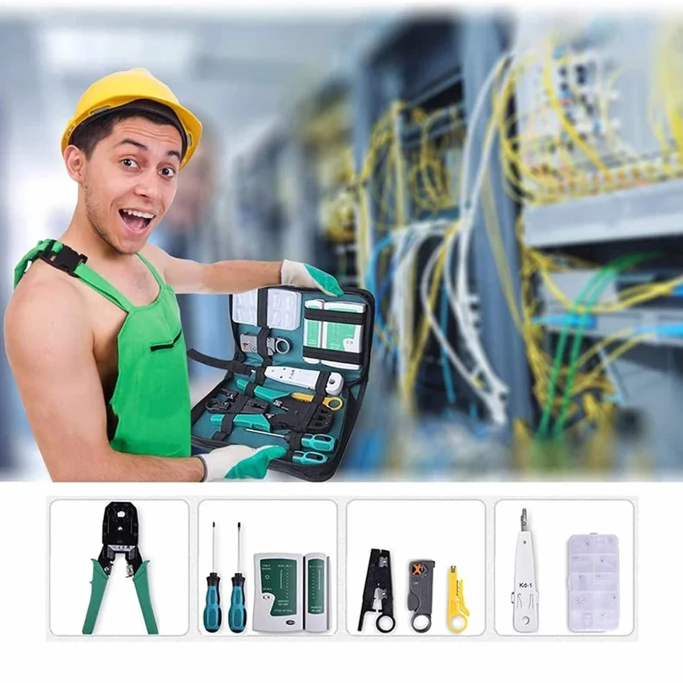 Retoo Zestaw narzędzi sieciowych 9 w 1, tester kabli LAN RJ45 RJ11
