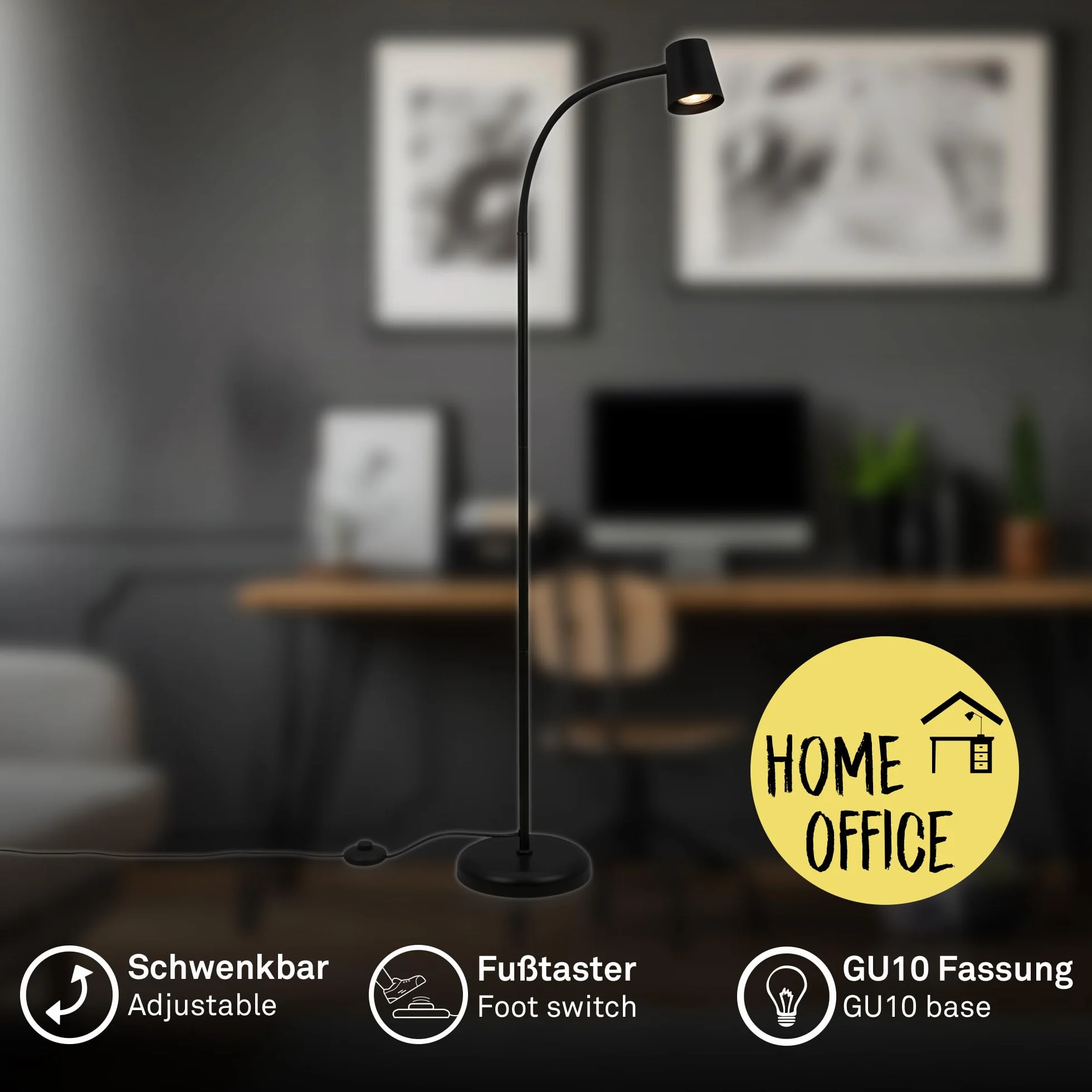 Lampa stojąca metalowa GU10 9W regulowana głowica włącznik nożny IP20