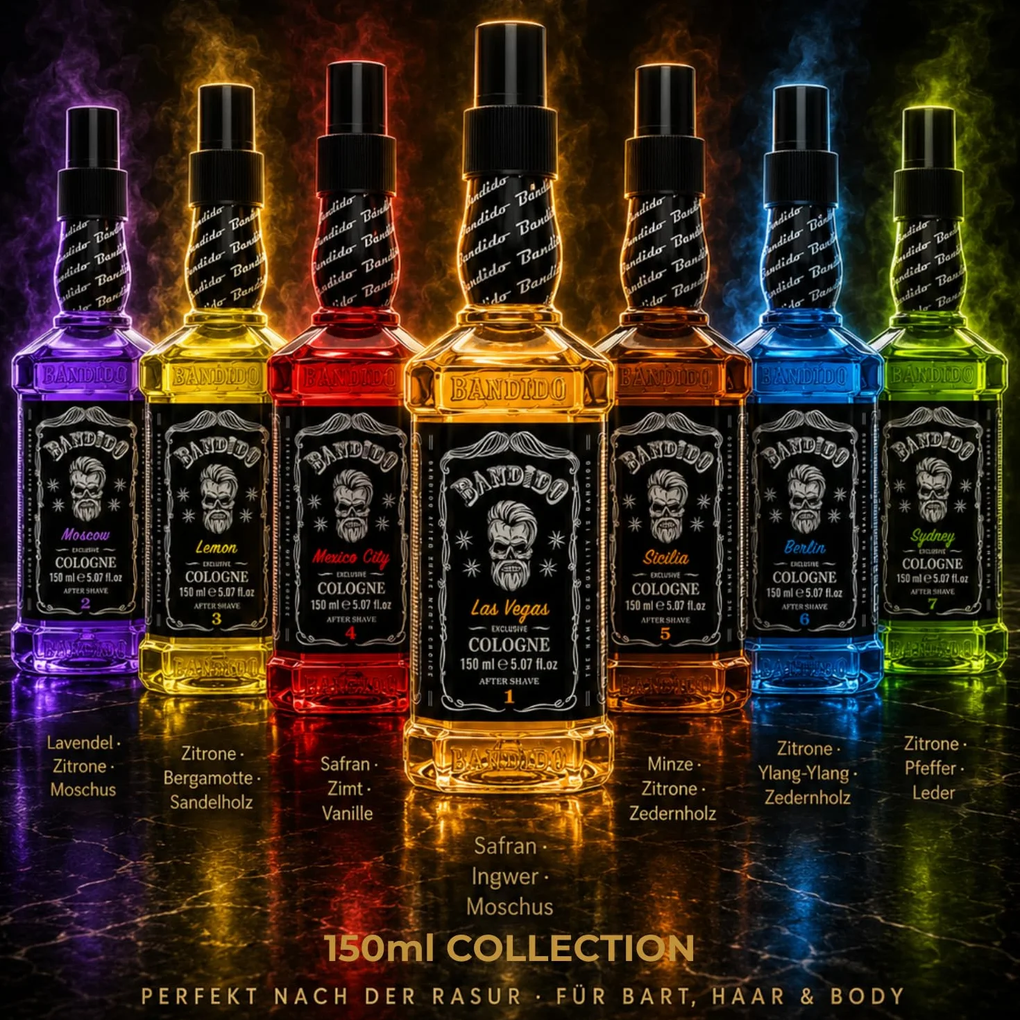 Bandido Eau de Cologne męska woda zapachowa po goleniu woda do golenia dla mężczyzn, odświeża, chłodzi, długotrwały zapach, zapobiega oparzeniom po goleniu i pielęgnacji po goleniu (Las Vegas 150 ml)