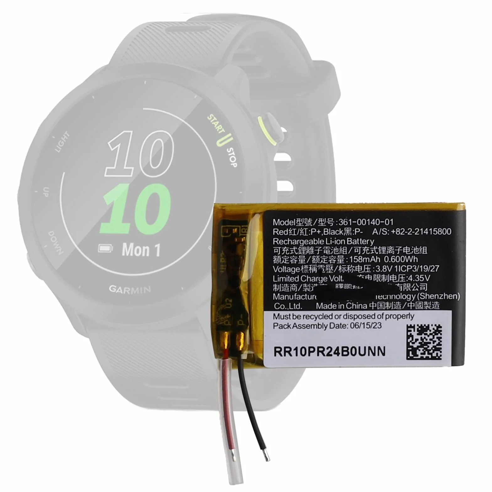 158 mAh nowy 361-00140-01 akumulator zastępczy kompatybilny z Garmin Forerunner 55/GPS Smartwatch