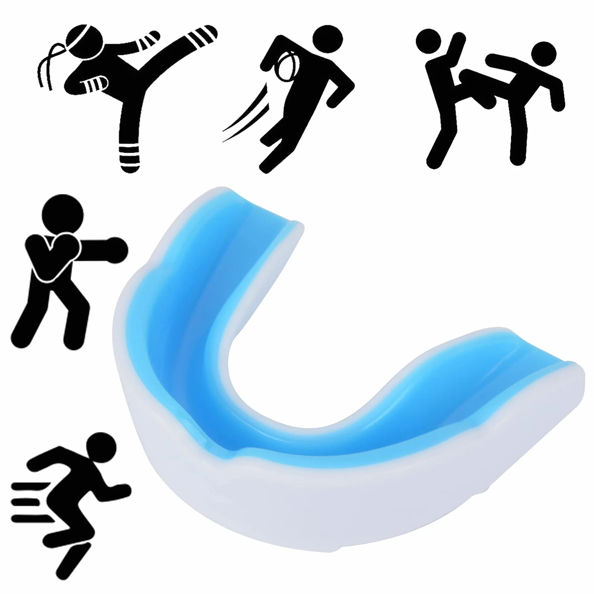 Ochraniacz na usta, ochraniacz na zęby dla dorosłych i juniorów z etui, dopasowany profesjonalny ochraniacz na zęby do piłki nożnej, boksu, MMA, rugby, sztuk walki, judo, karate, hokeja, zapasy (biało-niebieski)