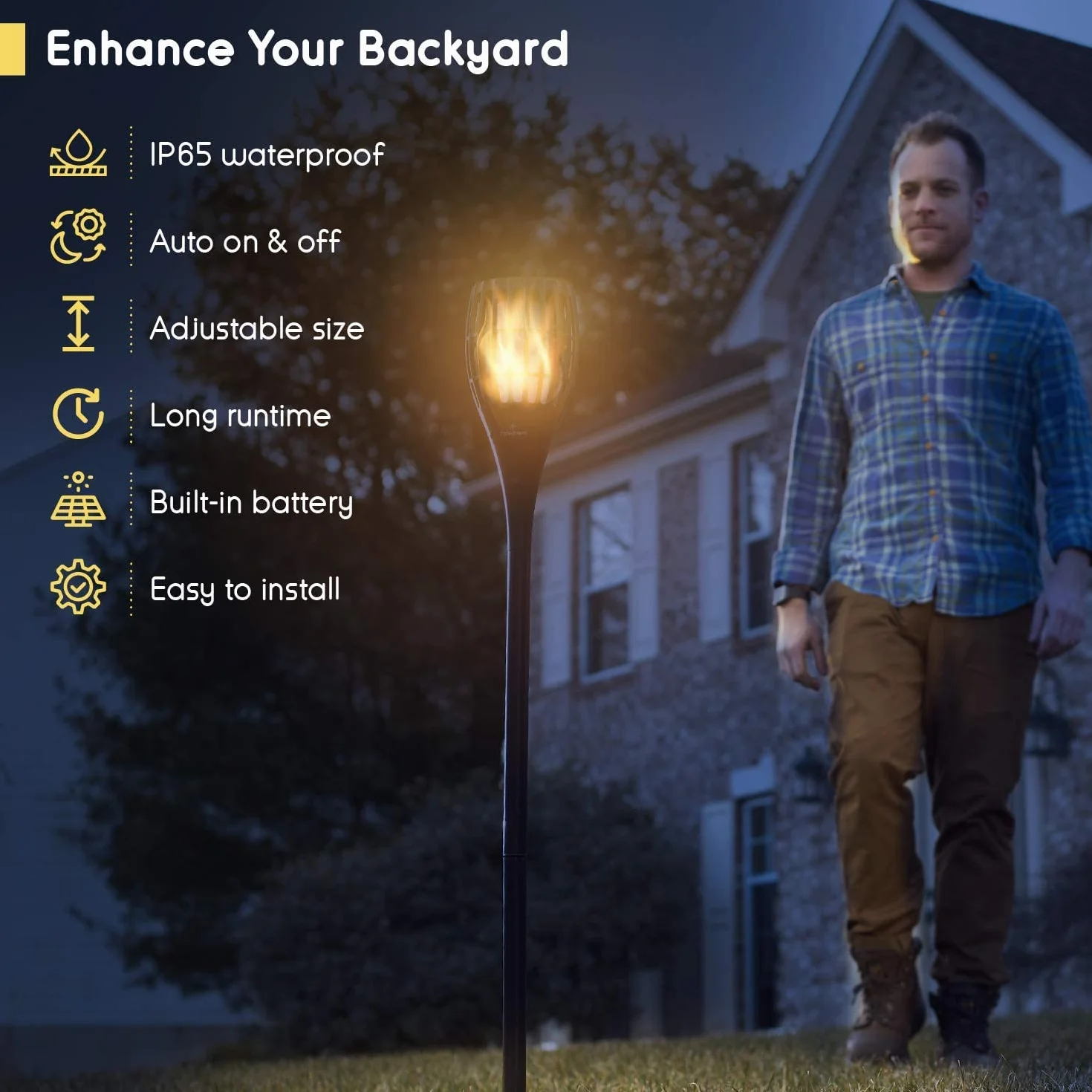 Everbeam P1 Solar Torch Light 96 LED Waterproof Outdoor Flickering Flame 4 Pack