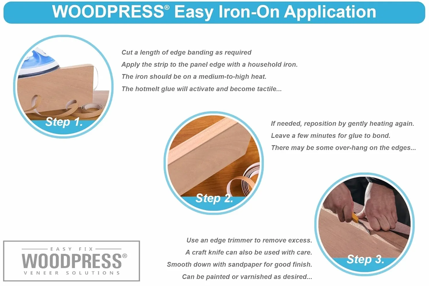 Oak Veneer Edging 30mm 7.5m Roll Pre-Glued Iron-On Real Wood Tape