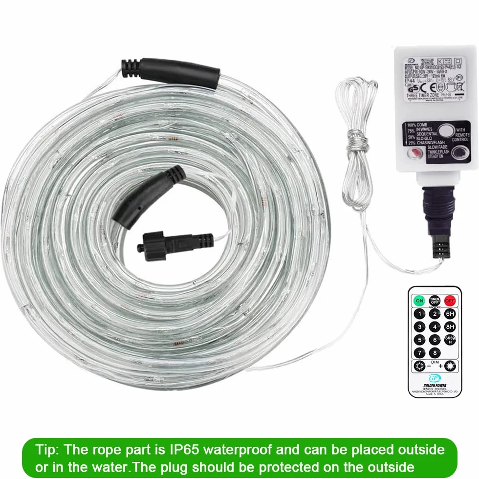 Wąż świetlny LED, 10 m, 240 diod LED, wodoszczelność IP65, łańcuch świetlny zasilany prądem z wtyczką EU, do użytku wewnątrz i na zewnątrz, na imprezę, wesele, dekoracja (ciepła biel)