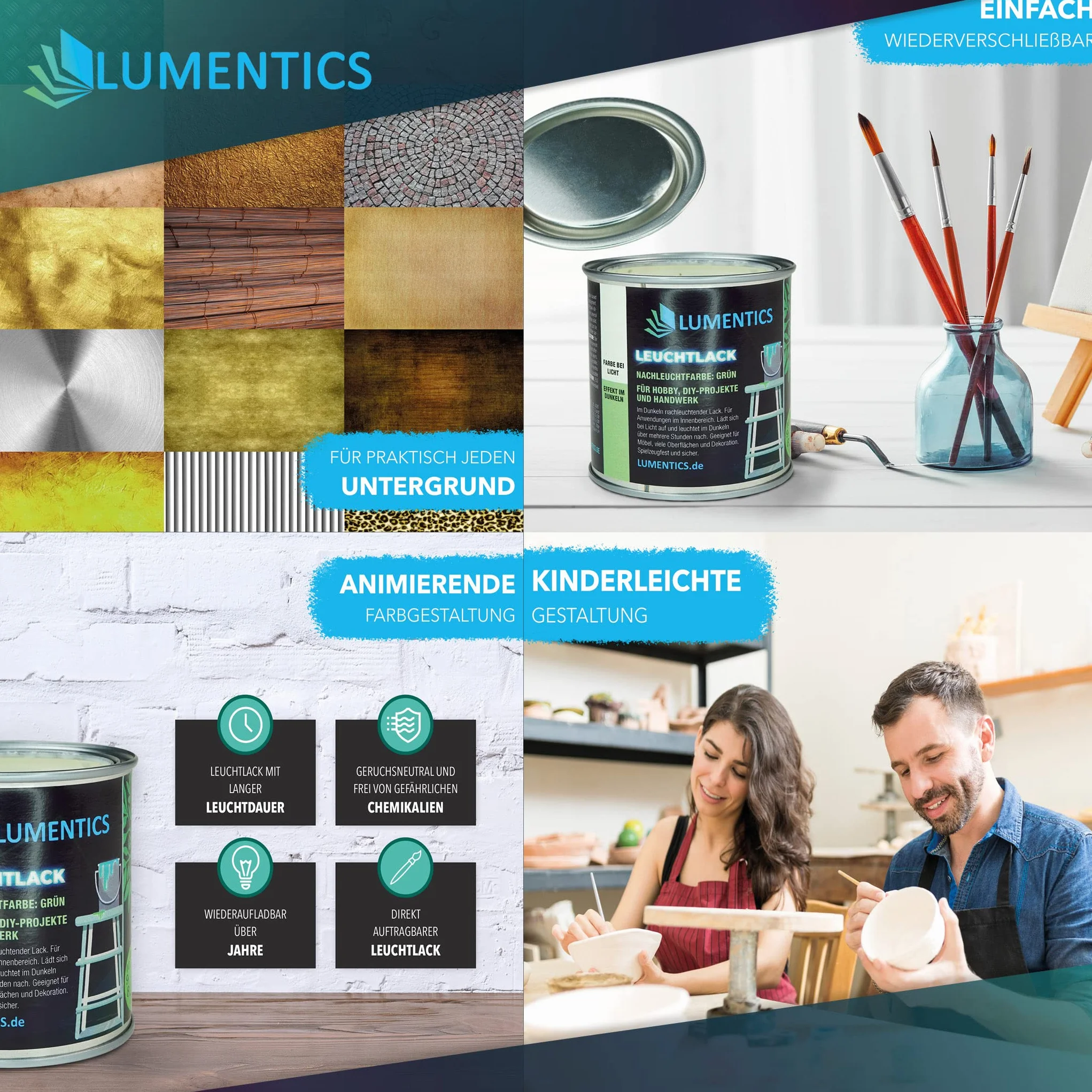 LUMENTICS Biały lakier podświetlający, 250 ml, kolor świecący w ciemności, na bazie akrylu, fluorescencyjny, do wielokrotnego napełniania, bezzapachowy