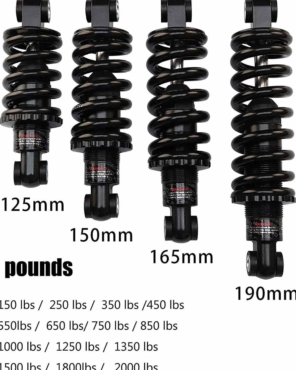 Amortyzator tylny rower górski Zawieszenia sprężynowe do rowerów zjazdowych 125 mm, 150 mm, 165 mm 190 mm (125 mm, 1500 LB)