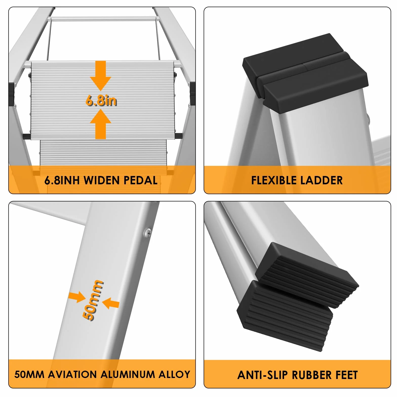 LIFERUN Aluminiowa drabina z 3 stopniami, składana, antypoślizgowa, stojąca, wielofunkcyjna, 150 kg, srebrna