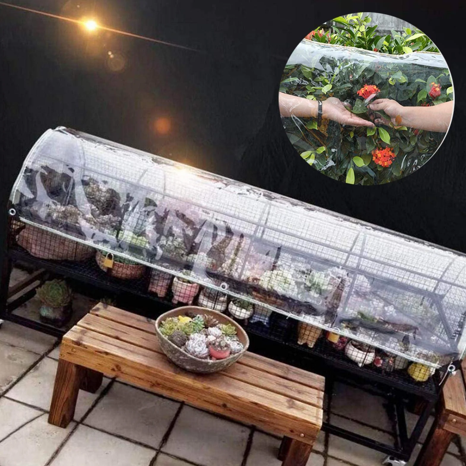 Przezroczysta plandeka okryciowa z oczkami PCW wodoszczelna ochrona roślin