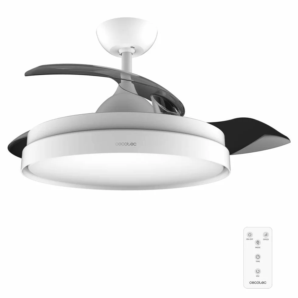 Cecotec EnergySilence Aero 4280 wentylator sufitowy z wysuwanymi skrzydłami i lampą, niewidzialny, biały, 40 W, średnica 106 cm, timer, 3 odcienie światła, funkcja lata/zima