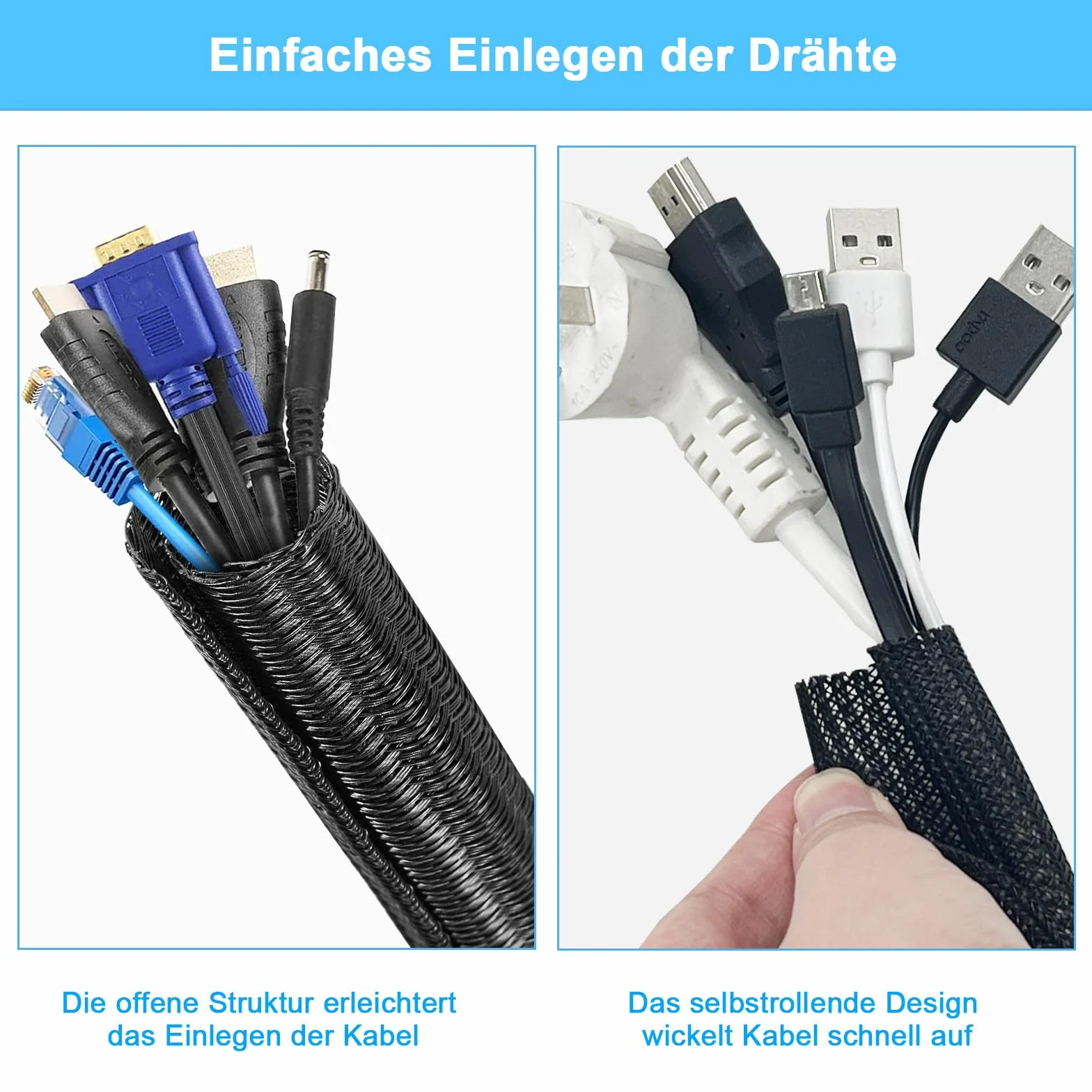 SURFOU Wąż kablowy 3,1 m x 13 mm elastyczny samozamykający się ochrona kabla
