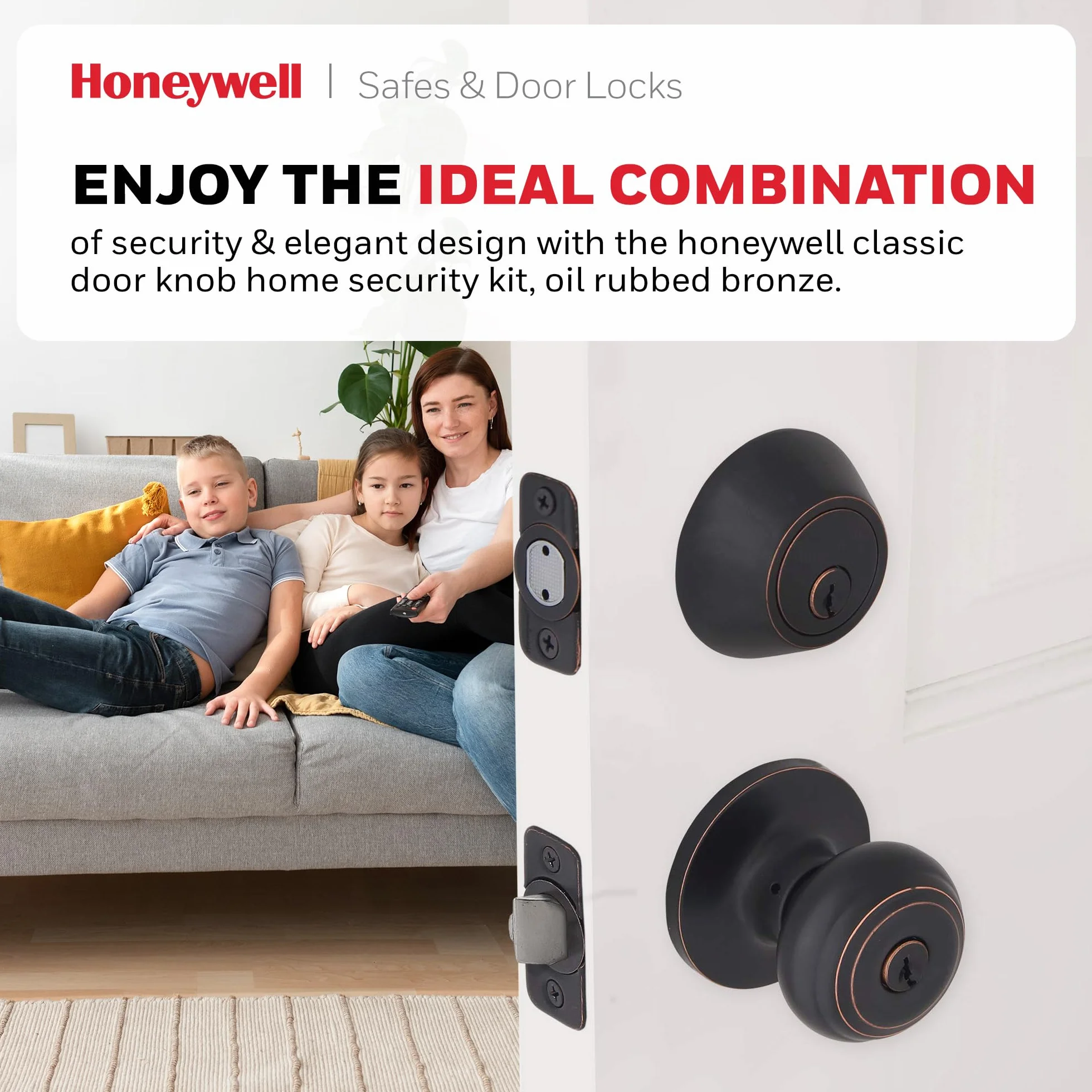 Honeywell Klasyczna gałka do drzwi wejściowych zamek zasuwowy brąz olejowany 2-pak