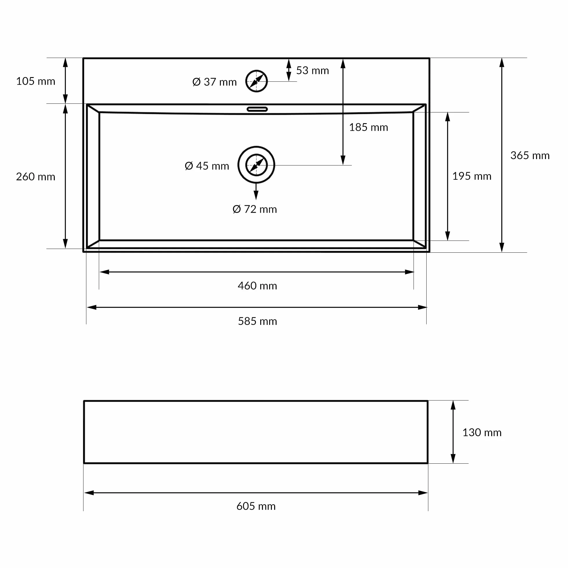 ML-Design Umywalka Kanciasta 600x365 mm Ceramika Czarny Mat