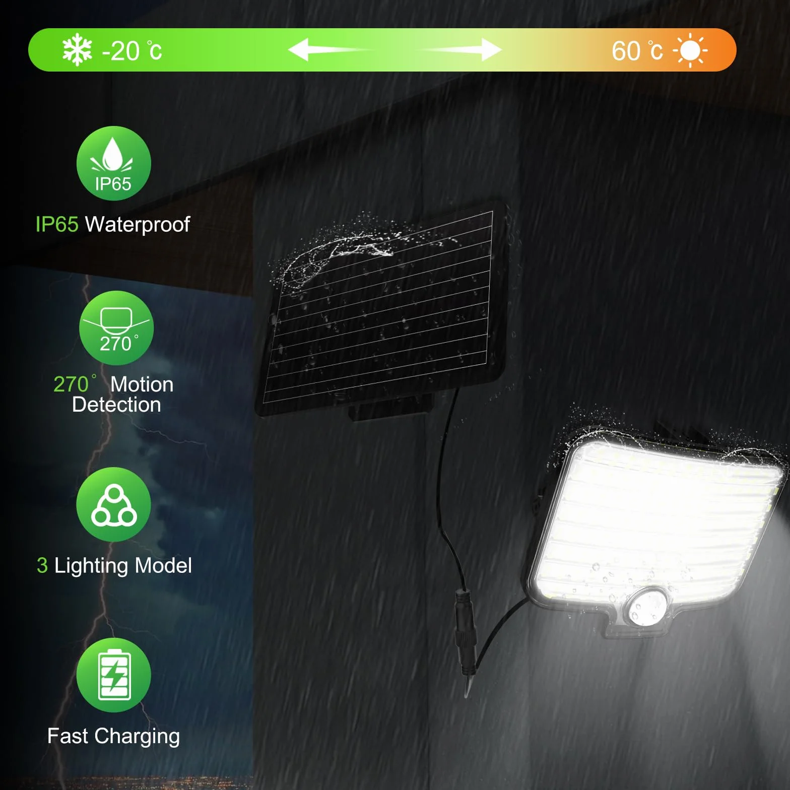 Zewnętrzna lampa solarna LED 800 lm 2600 mAh IP65 z czujnikiem ruchu 120 diod 3 tryby