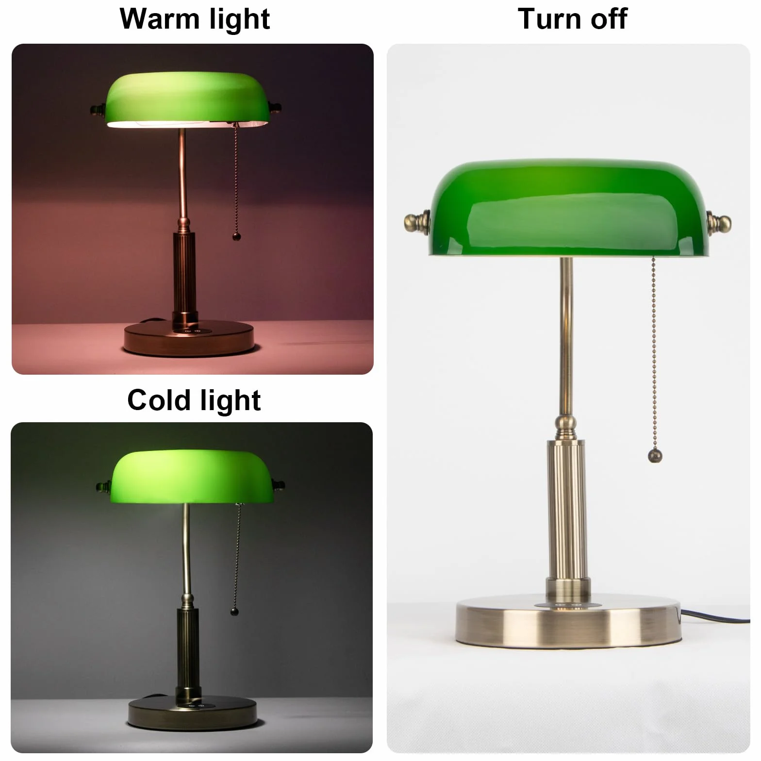 Lampa biurkowa vintage zielona z mosiężną podstawą ładowanie bezprzewodowe USB