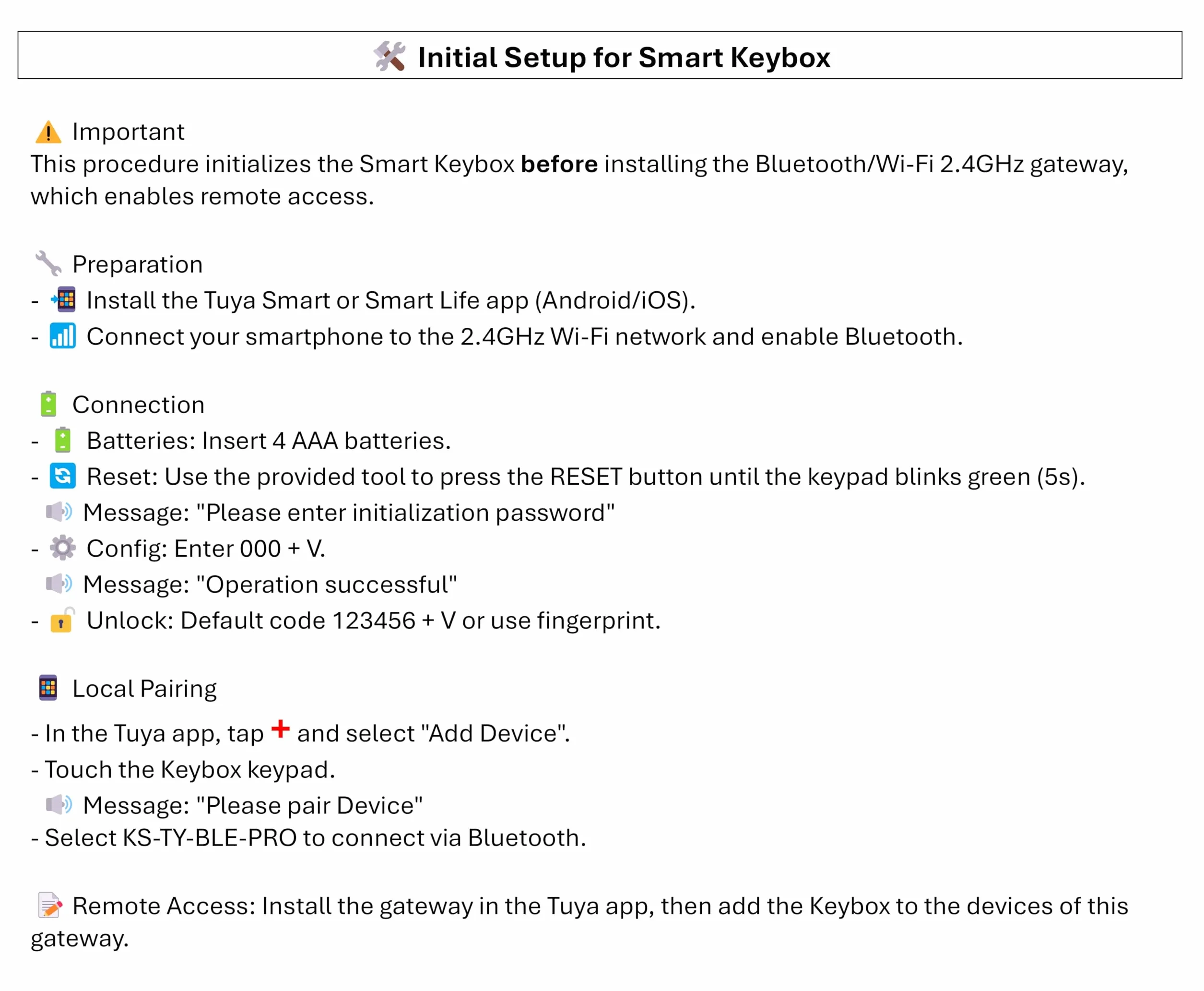Podłączona skrzynka na klucze - Internet przez Tuya i bramę Bluetooth/Wi-Fi 2.4 GHz - Metody: Smartphone, kod, odcisk palca, karty RFID (4) + klucze awaryjne (2) - IP65