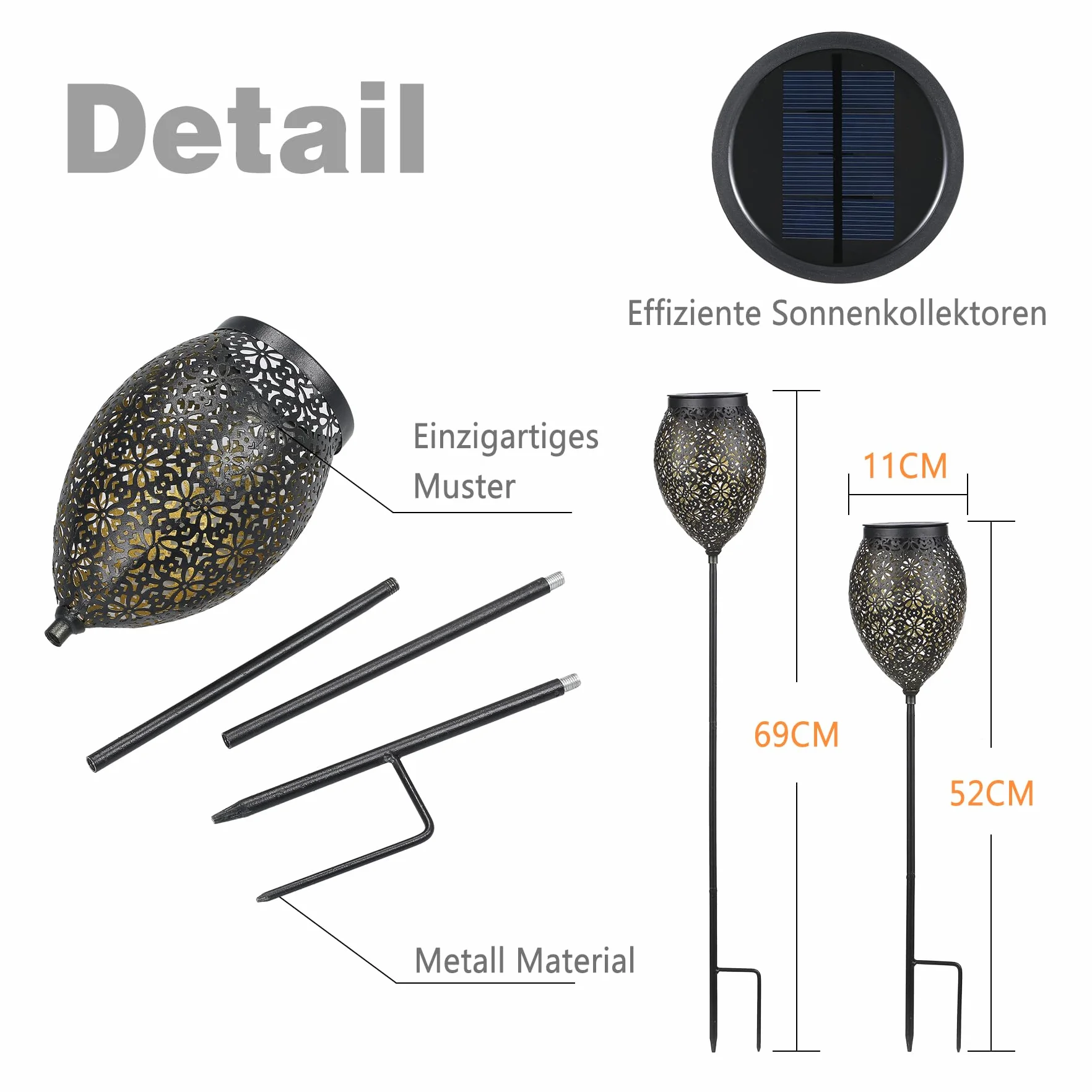 JOYCREATOR Lampy solarne zewnętrzne ogrodowe metalowe IP65 4 sztuki