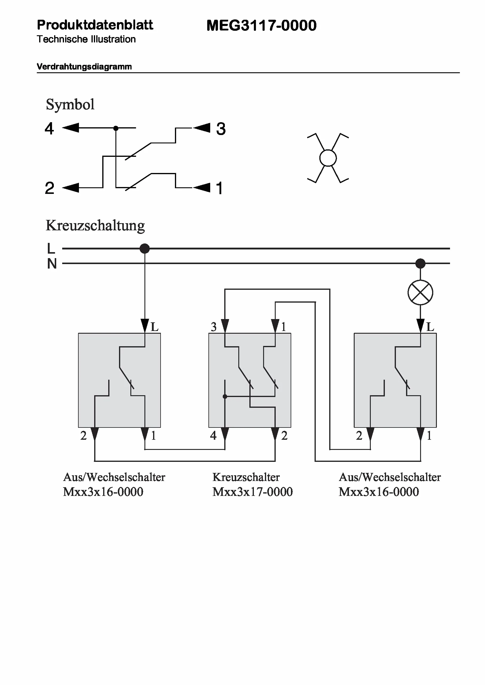 Merten MEG3117-000 wkładka z wyłącznikiem krzyżowym 1-biegunowa 10 AX AC 250 V