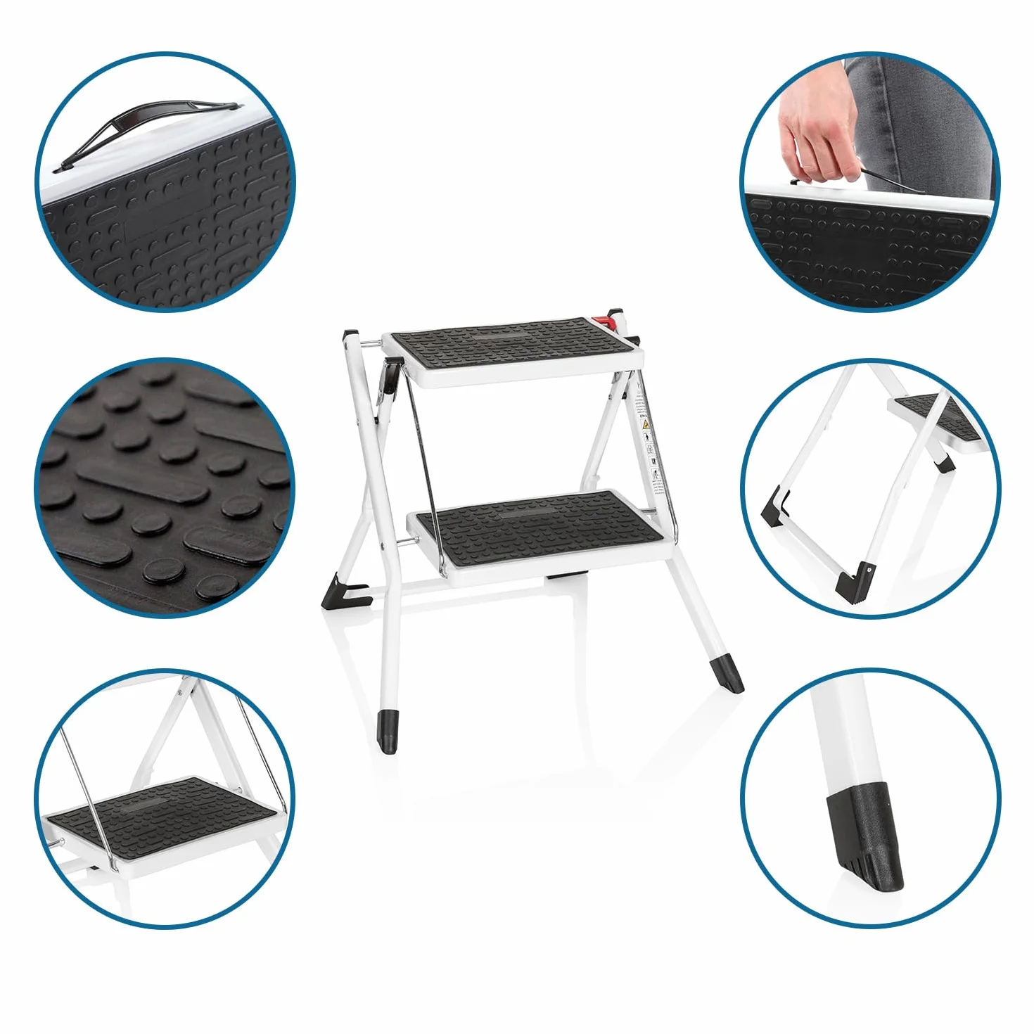 hjh OFFICE 801200 składany stopień 2-stopnie SOLID W1 obciążenie 150 kg biały srebrny