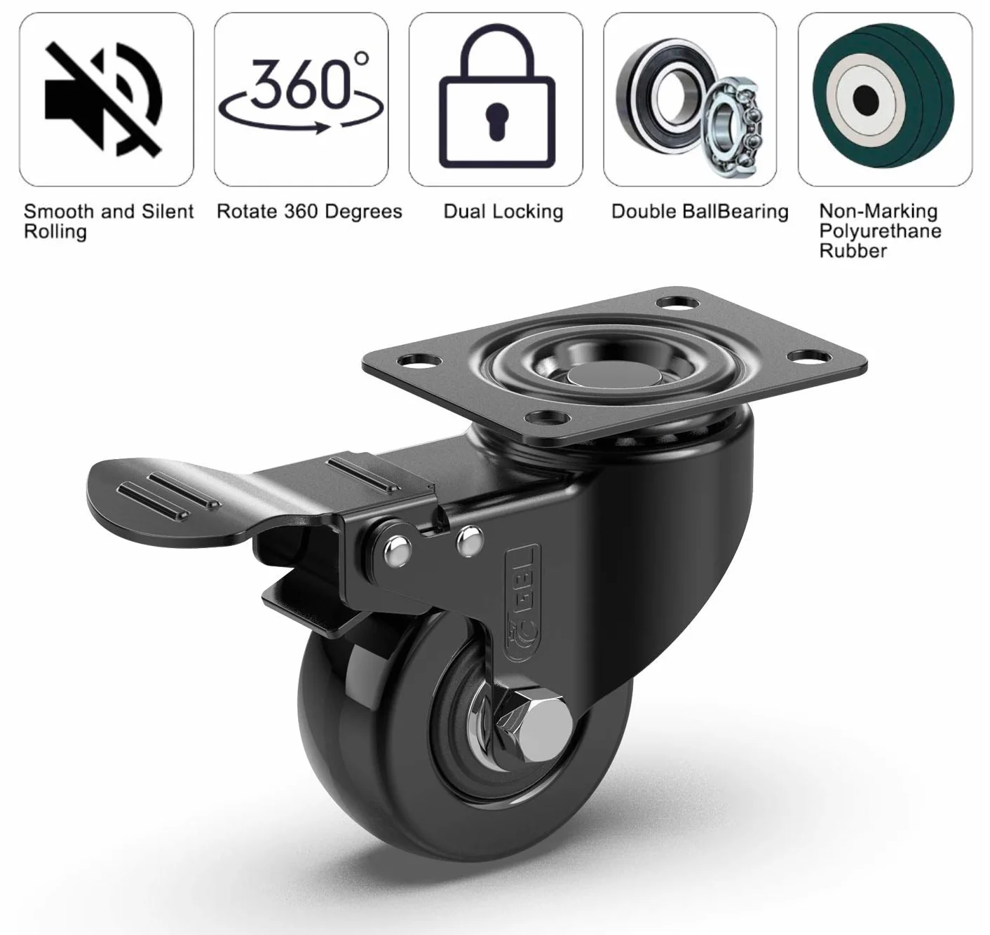 GBL 2 Heavy Duty Caster Wheels with Brakes 440Lbs Dolly Wheels for Furniture Trolley Workbench