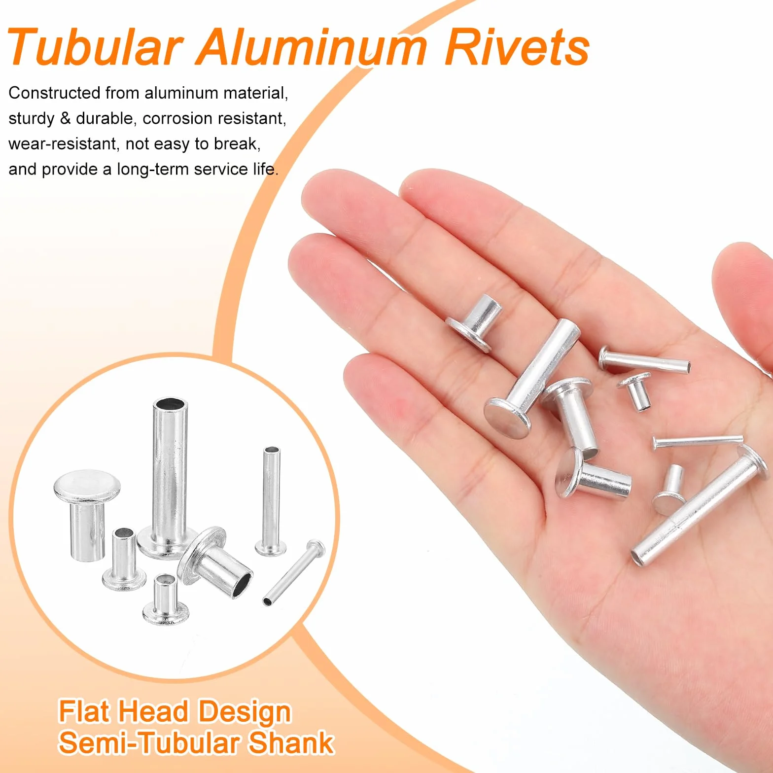 QUARKZMAN 100 sztuk nity półrurowe 5 mm x 35 mm okrągłe aluminiowe z metalowym kołkiem