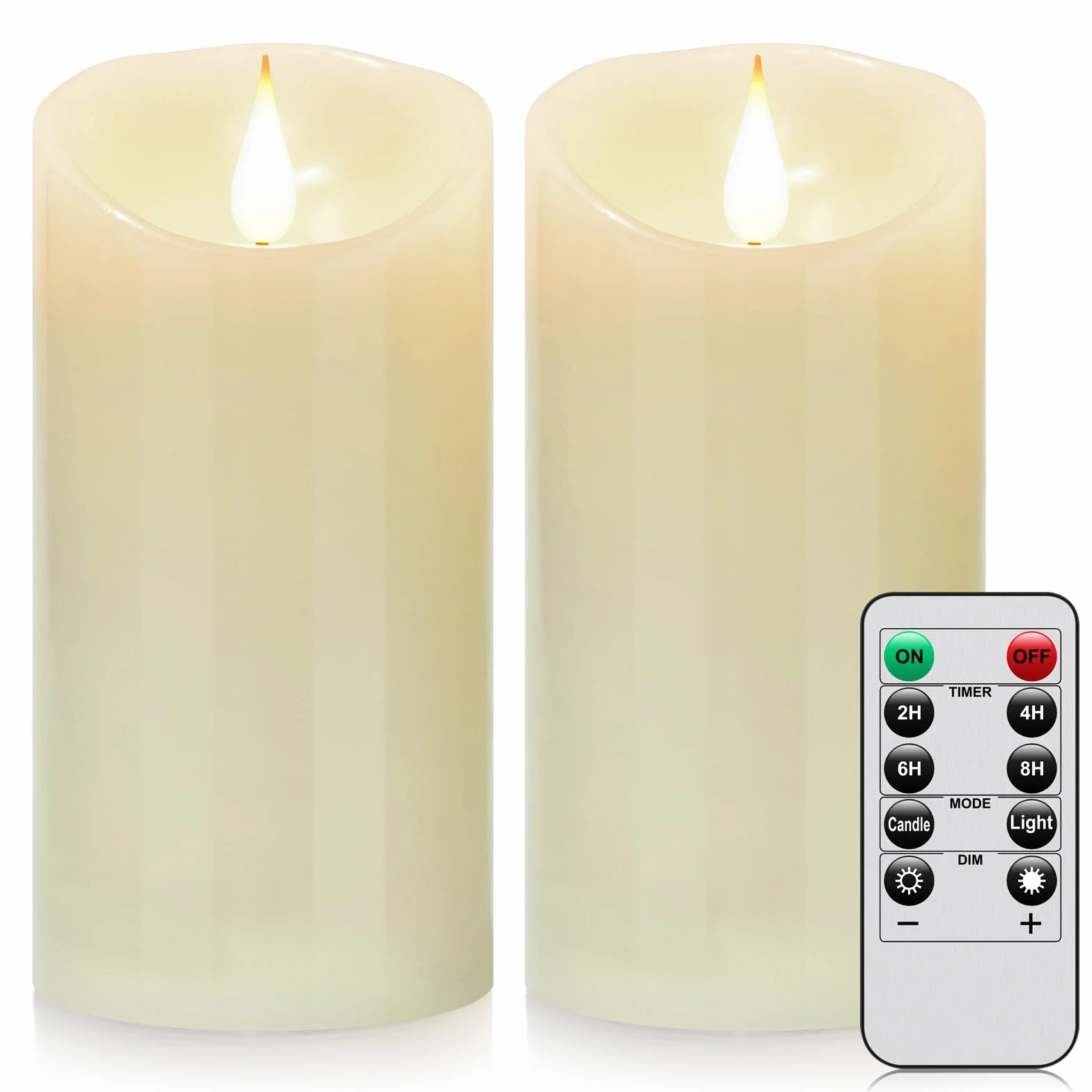 Świece LED na baterie, knot 3D, z 10 przyciskami, pilot zdalnego sterowania, 24-godzinny timer, zestaw 2 elektrycznych, migoczących filarów, prawdziwy wosk, ślub, impreza, Boże Narodzenie i