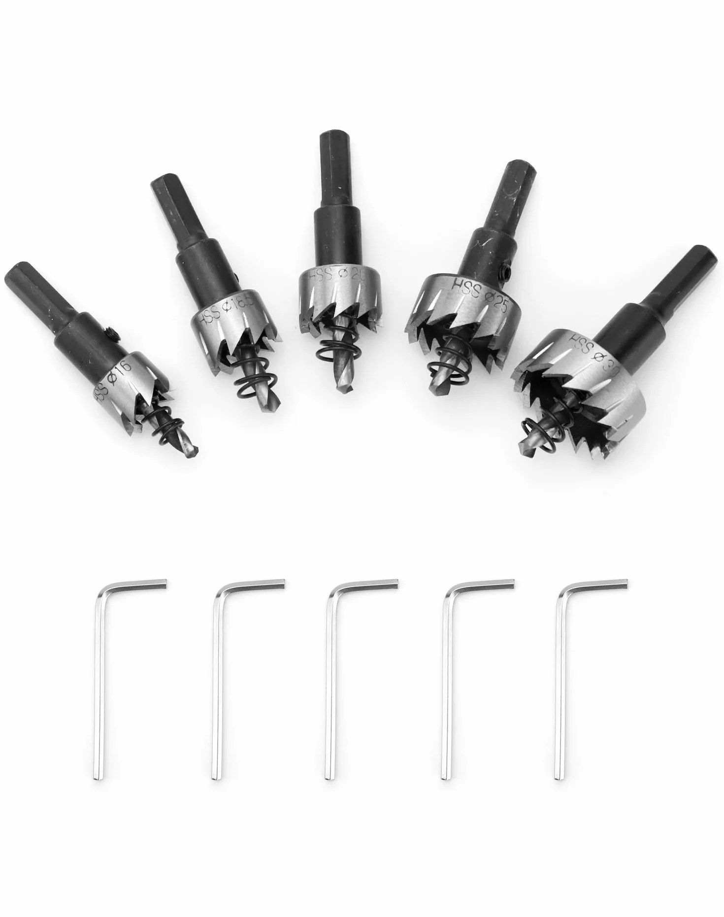 QWORK Zestaw otwornic HSS 16/18,5/20/25/30 mm ze sprężyną