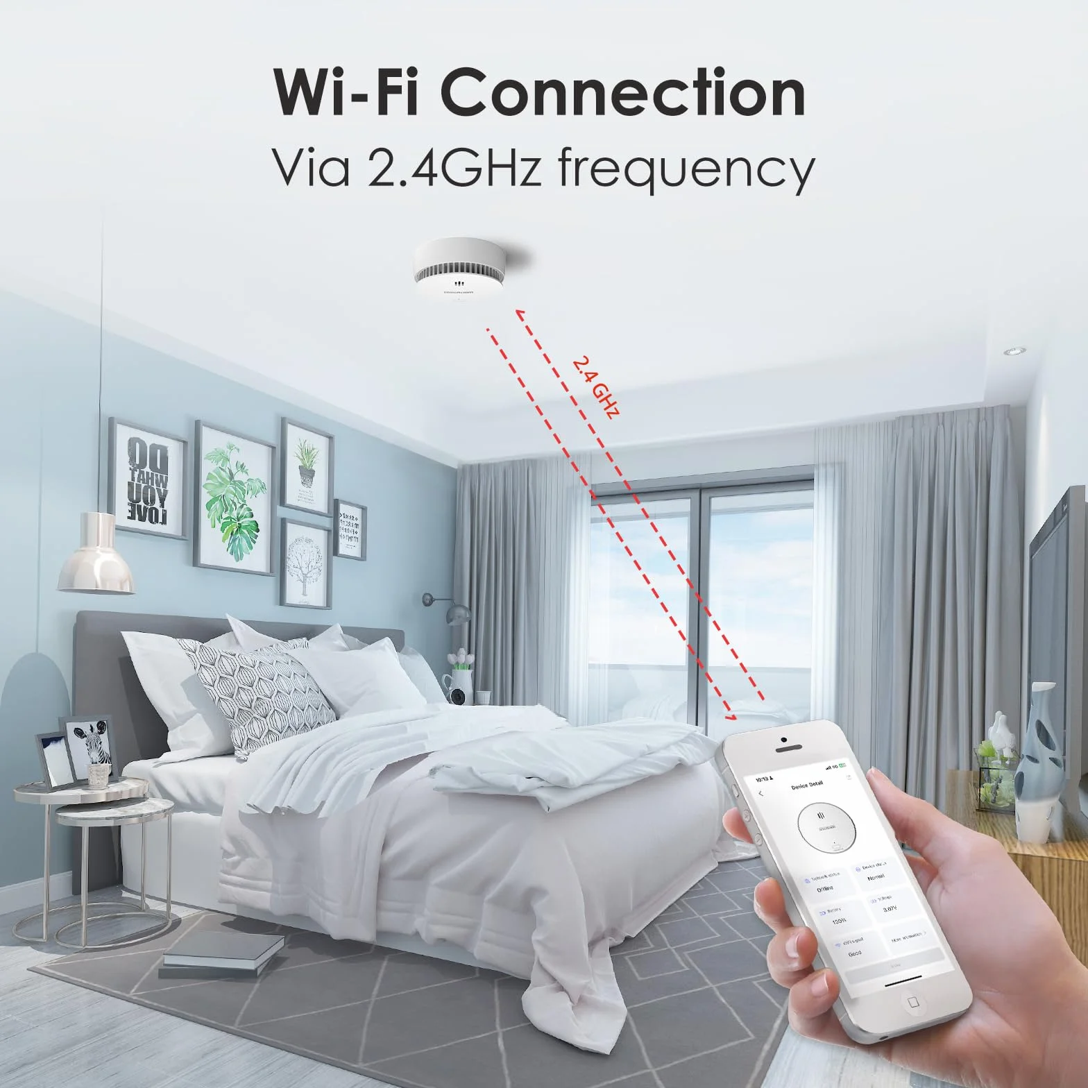 Czujnik dymu Wi-Fi Wisualarm, inteligentny czujnik dymu do domu z wymienną baterią, kompatybilny z aplikacją Wisualarm, czujnik dymu Wi-Fi z certyfikatem TÜV, zgodny z normą EN 14604 (1 sztuka)