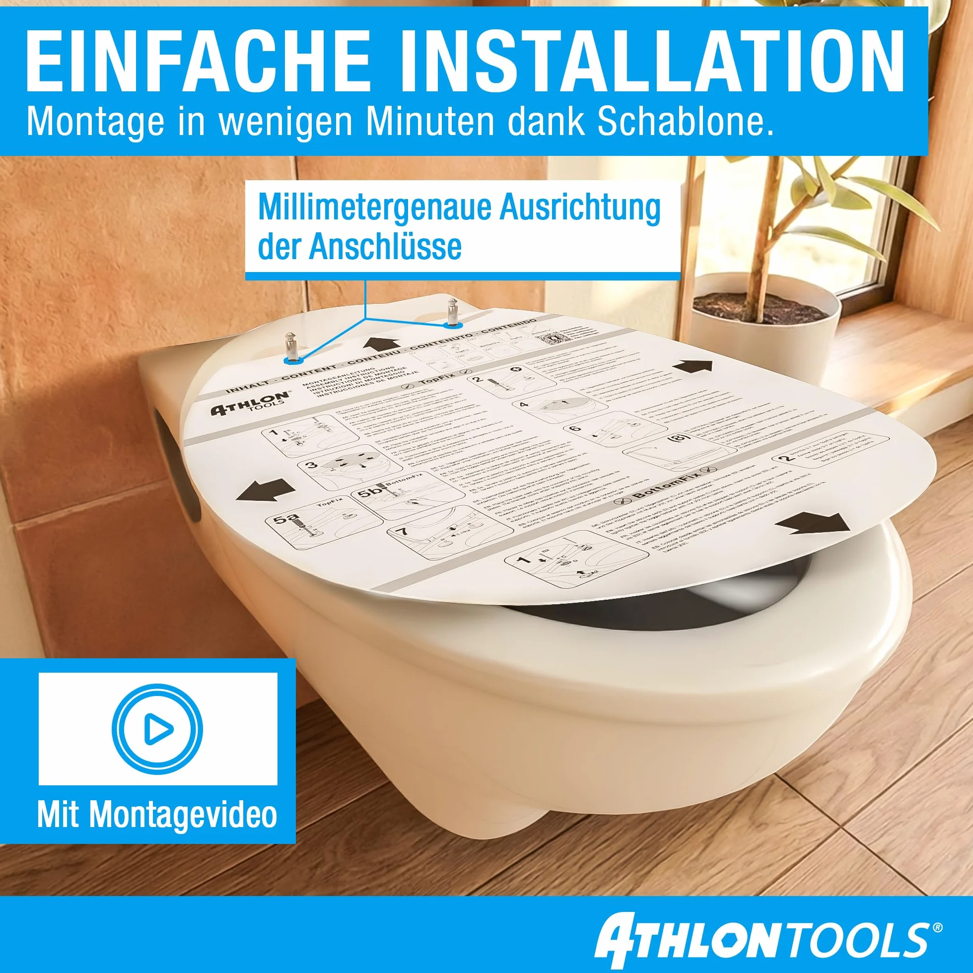 ATHLON TOOLS Deska sedesowa wolnoopadająca w kształcie litery O z duroplastu Soft-Close Quick-Release antybakteryjna odporna na zarysowania i UV