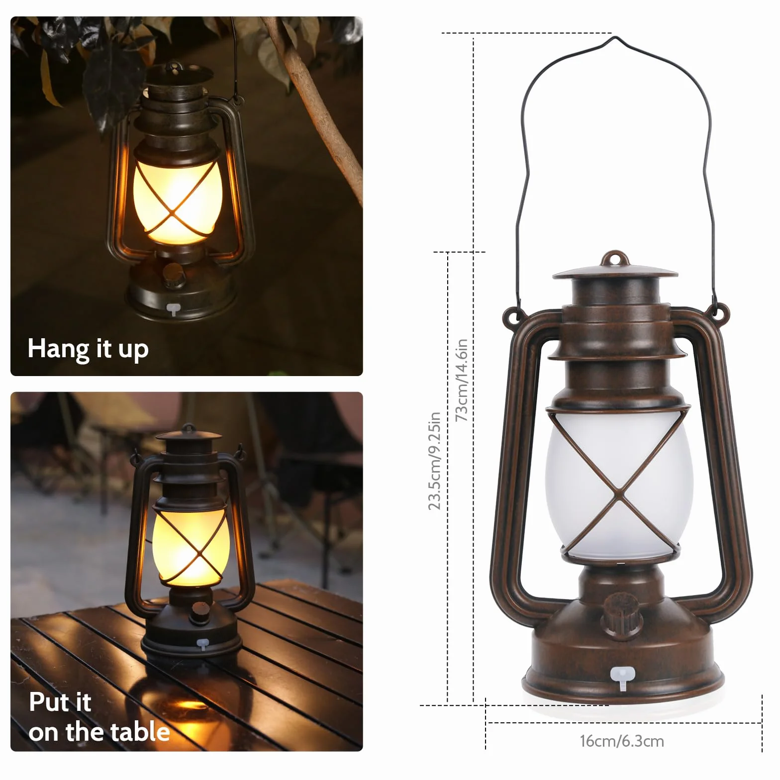 Shinmax Vintage lampiony LED na baterie, 4 tryby świecenia, lampiony do użytku na zewnątrz, z pilotem zdalnego sterowania, ładowane przez USB, retro, latarnia ogrodowa, wisząca, ogrodowa, latarnia