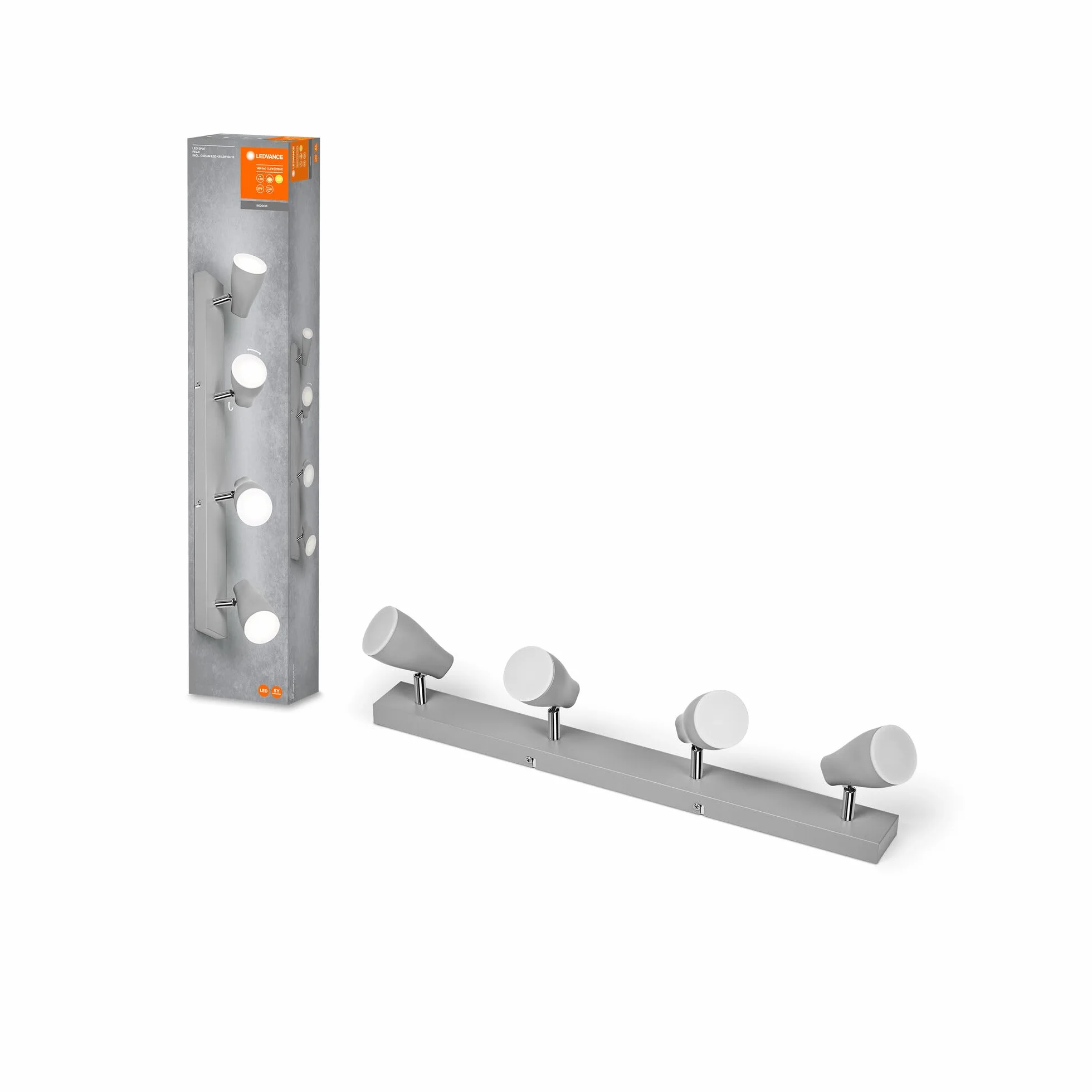 LEDVANCE LED Punktowe Plamki Gruszki 600 mm, Szary, 17.2 W, 840 LM, Oferuje Ukierunkowane Światło o Ciepłym Białym Jasnym Kolorze, z Elastycznymi Reflektorami Gu10, Klasa Ochrony Ip20, 2700K