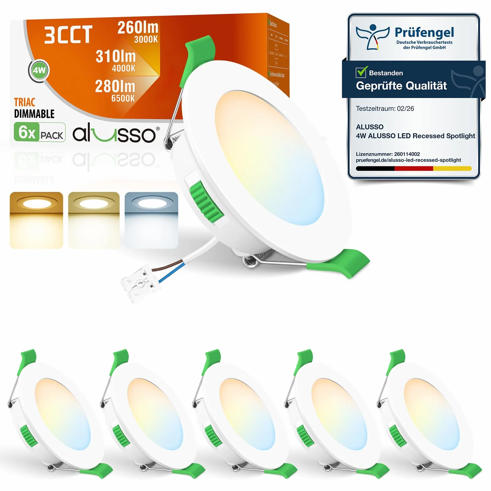 ALUSSO Reflektor Wpuszczany LED 230V 4W 310LM IP44 6 Sztuk