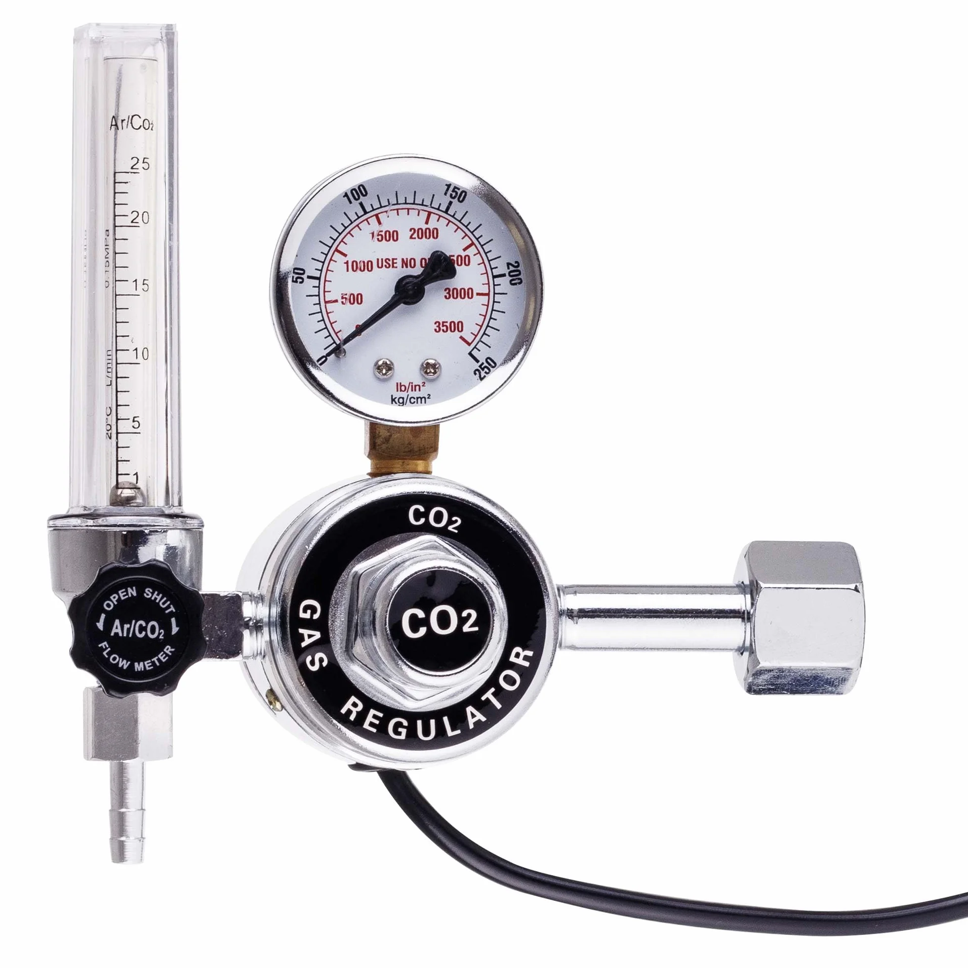 TC TECHNIC reduktor do CO₂ i argonu z rotametrycznym miernikiem przepływu i podgrzewaczem gazu 230 V, ciśnienie wejściowe 200 bar