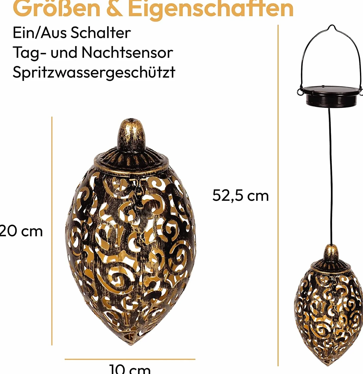 Gadgy latarnia ogrodowa orientalna | zestaw 2 lamp wiszących | solarna lampa ogrodowa metalowa zewnętrzna | IP44 wodoodporna | 20 x 10 cm.