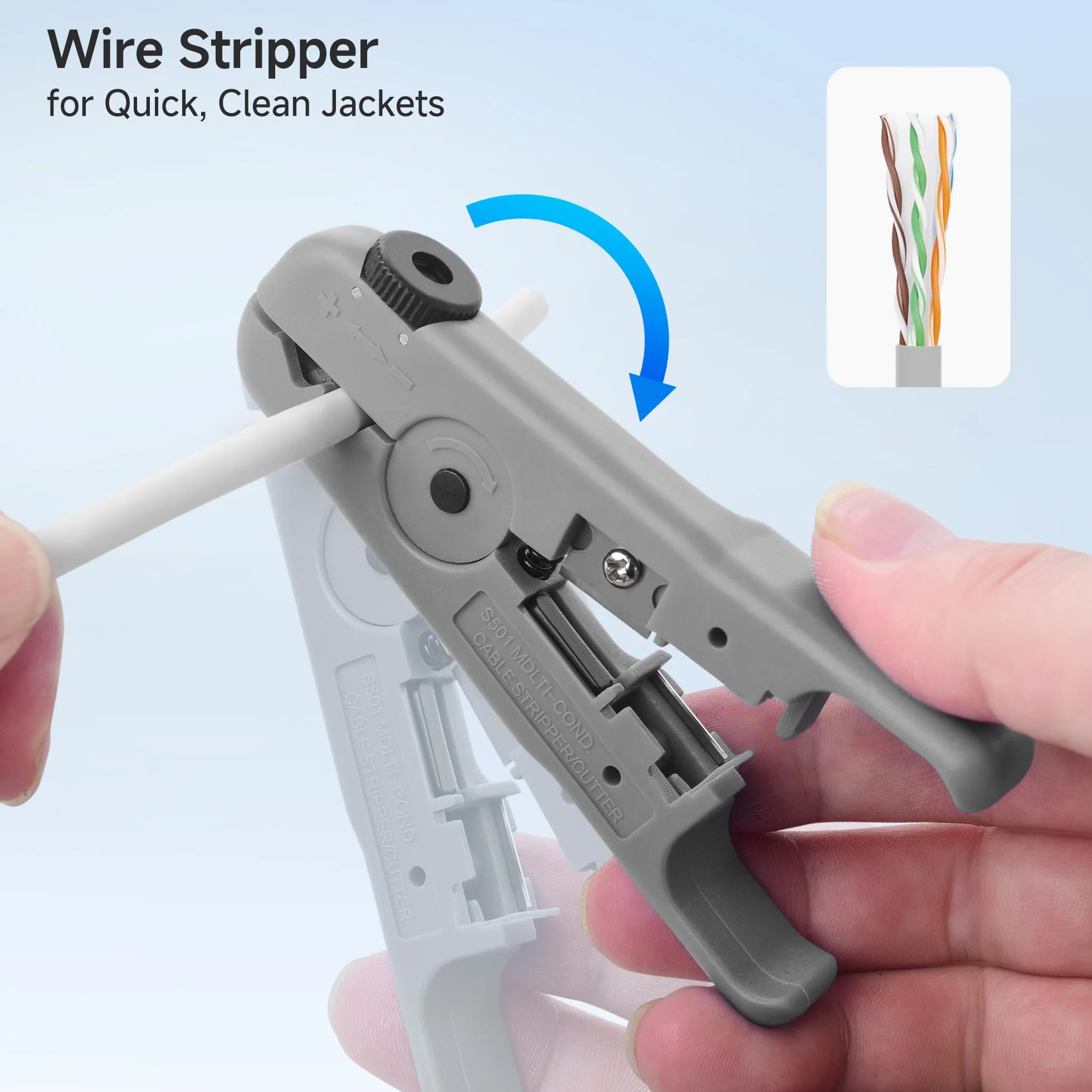 Cable Matters zestaw narzędzi sieciowych 7 w 1: zaciskarka RJ45, narzędzie uderzeniowe (punch down), podstawka, tester kabli, wtyki RJ45 z osłonkami, ściągacz izolacji + walizka