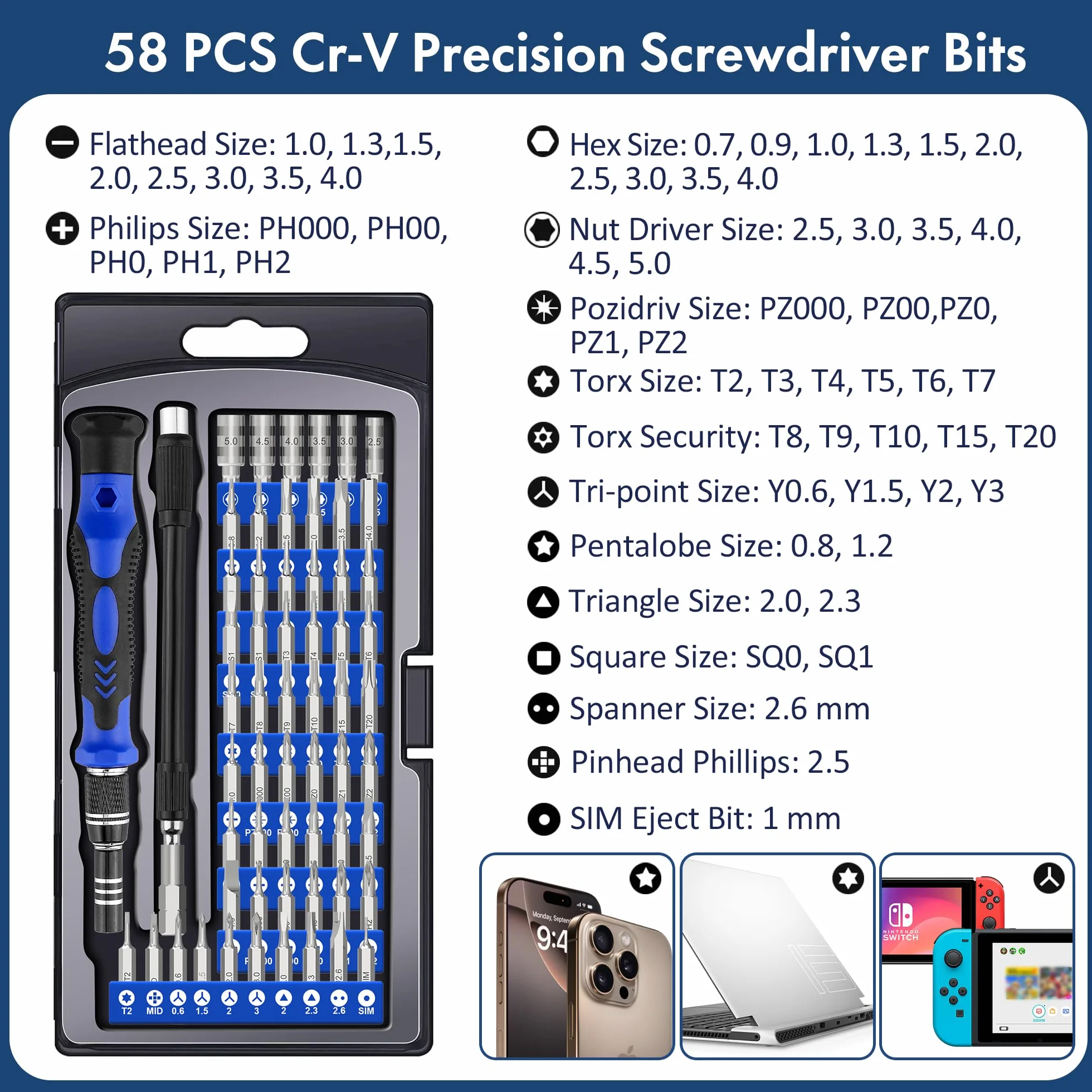 XOOL Zestaw Precyzyjnych Śrubokrętów 62 w 1 Magnetyczny Narzędzia do Naprawy iPhone iPad Laptopów PS4 PS5 Xbox Telefonów Macbook