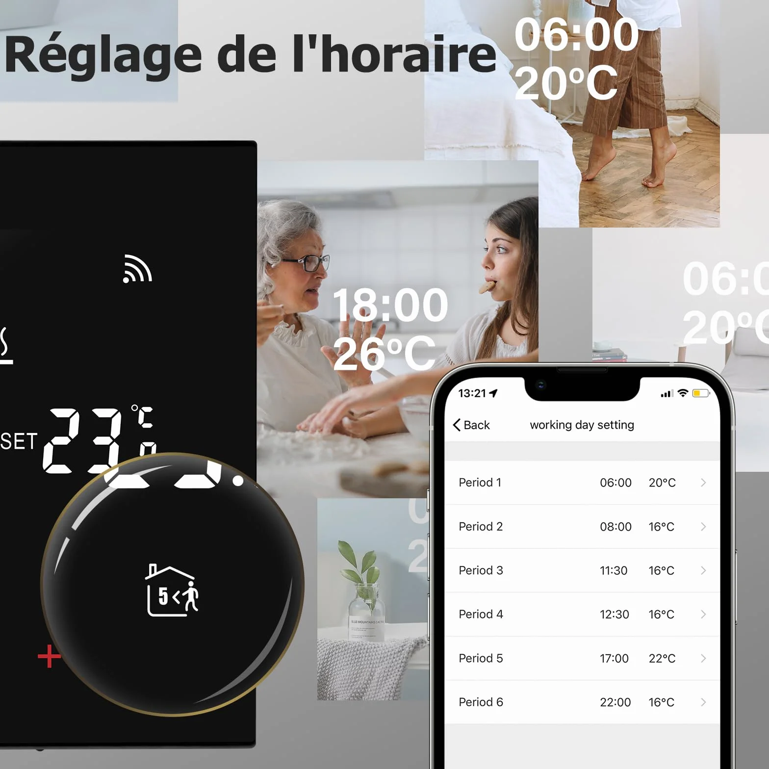 Beok Smart Termostat Do Ogrzewania - Programowalny, Elektryczny, WiFi, Pokojowy, Z Czujnikiem, Regulator Temperatury 230V, Kompatybilny Z Alexa, 16A TDR89B-WIFI-EP, Czarny