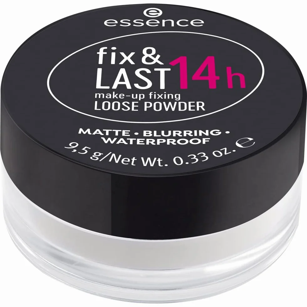 essence Sypki puder utrwalający makijaż fix & LAST 14h, długotrwały, ustalający, kontrola natłuszczenia/kontrola połysku, matowy (9.5g)