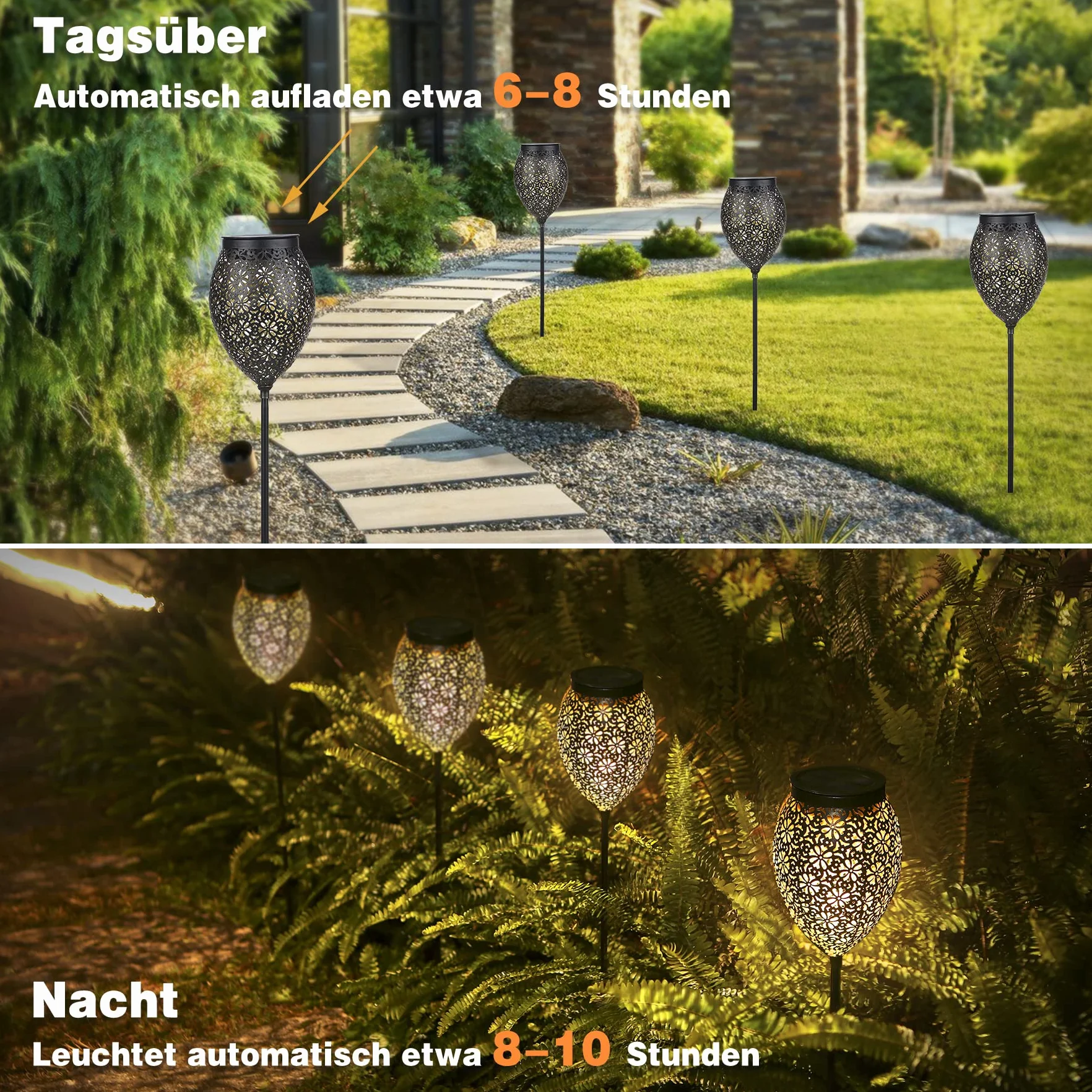 JOYCREATOR Lampy solarne zewnętrzne ogrodowe metalowe IP65 4 sztuki