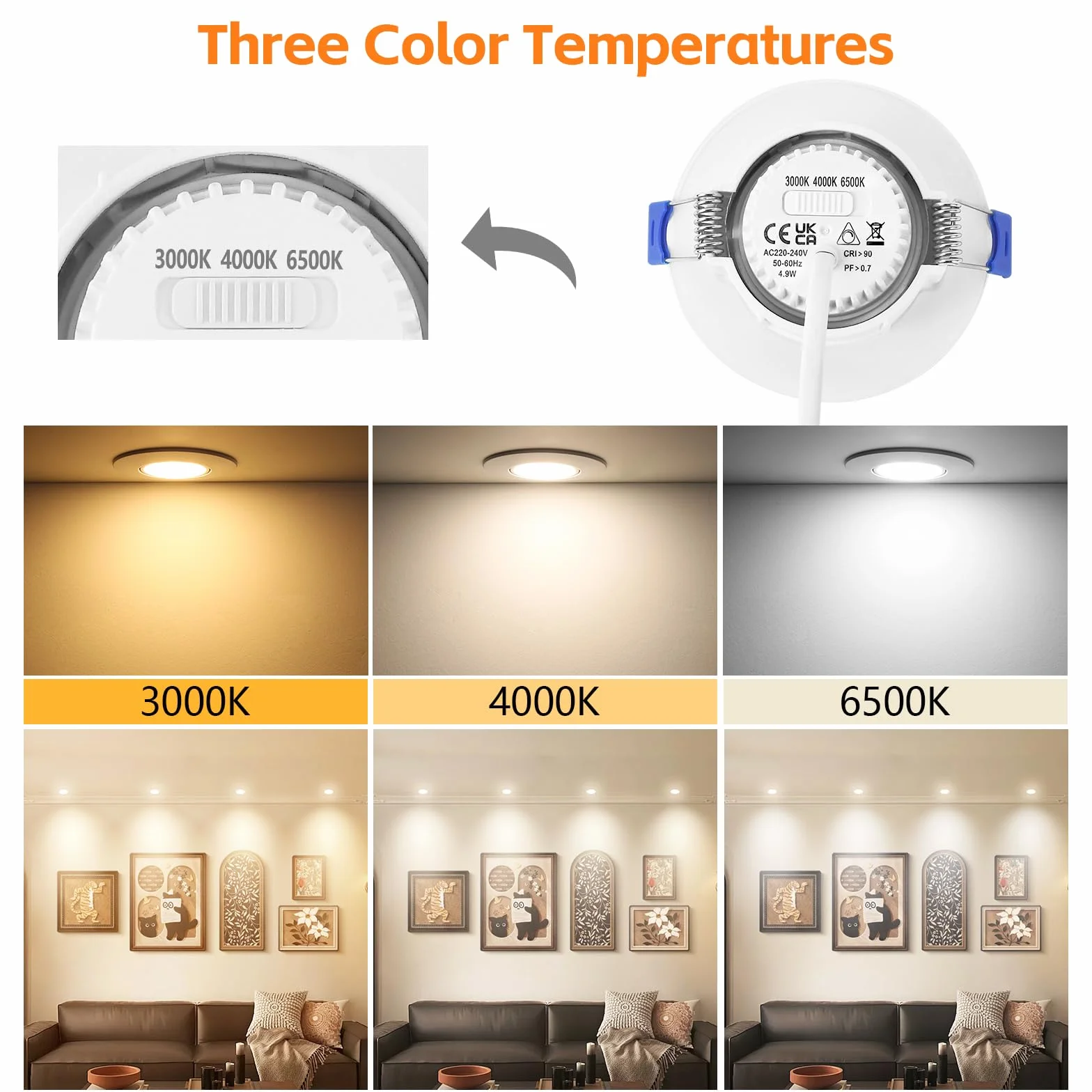 Reflektor LED do zabudowy ściemnialny 5 W IP65 68 mm 500 lm 3000 K 4000 K 6000 K wpuszczany łazienkowy