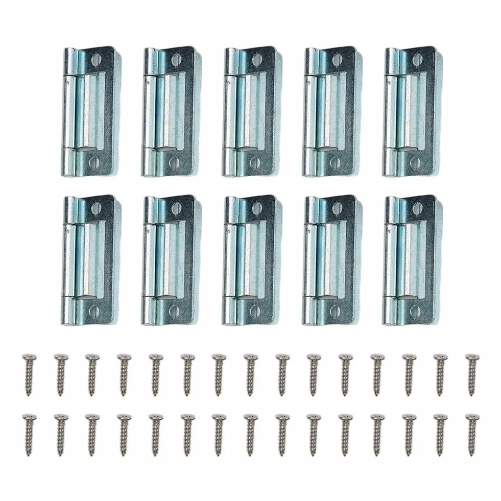 Stalowe zawiasy podtynkowe 50 x 23 mm, ocynkowane, do szafek i drzwi żaluzjowych 15-19 mm, do przyczep kempingowych, domków mobilnych, szafek użytkowych, opakowanie 2/5/10